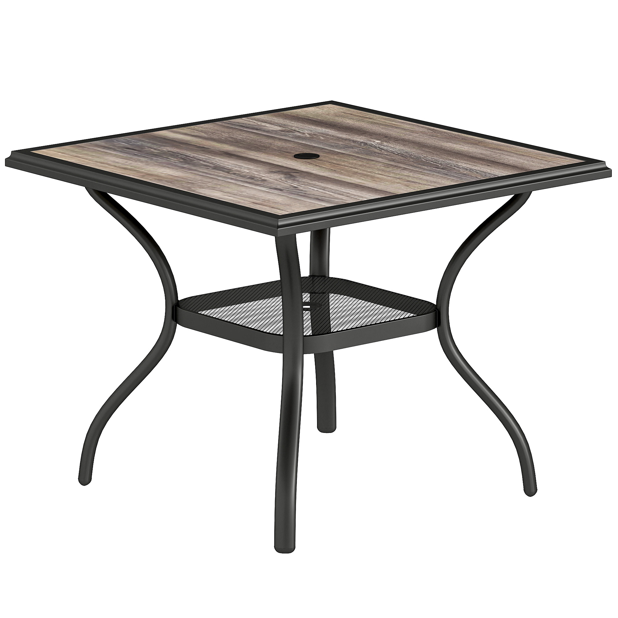 Outsunny "Outsunny 37"" Square Outdoor Dining Table for 4, Patio Table with Umbrella Hole, Shelf, Faux Wood Top for Garden, Backyard, Gray" - $111.99 at Aosom US