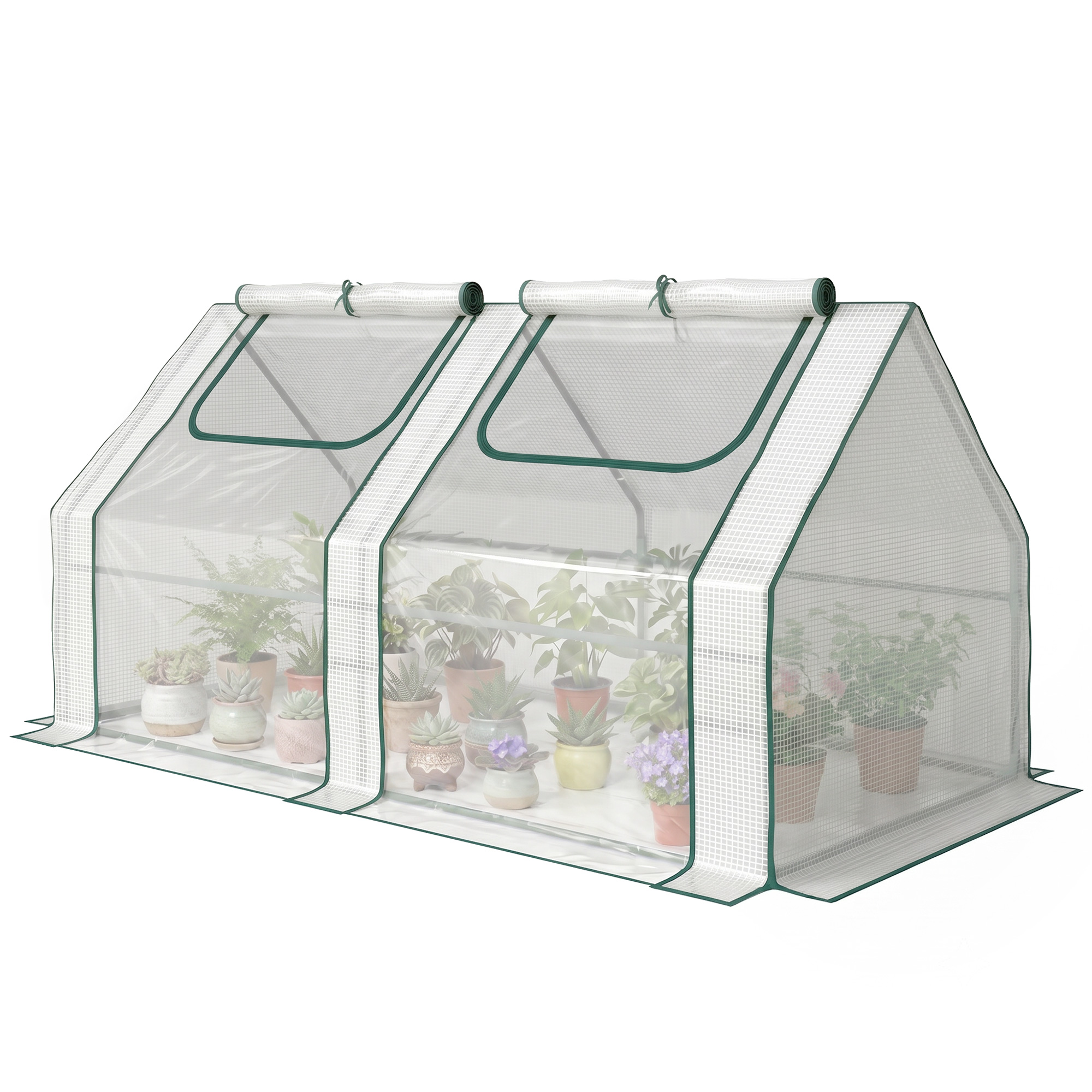 Outsunny Portable Garden Hot House 6x3x3 ft with Two PE/PVC Covers 2 Roll Up Windows Clear | Aosom.com