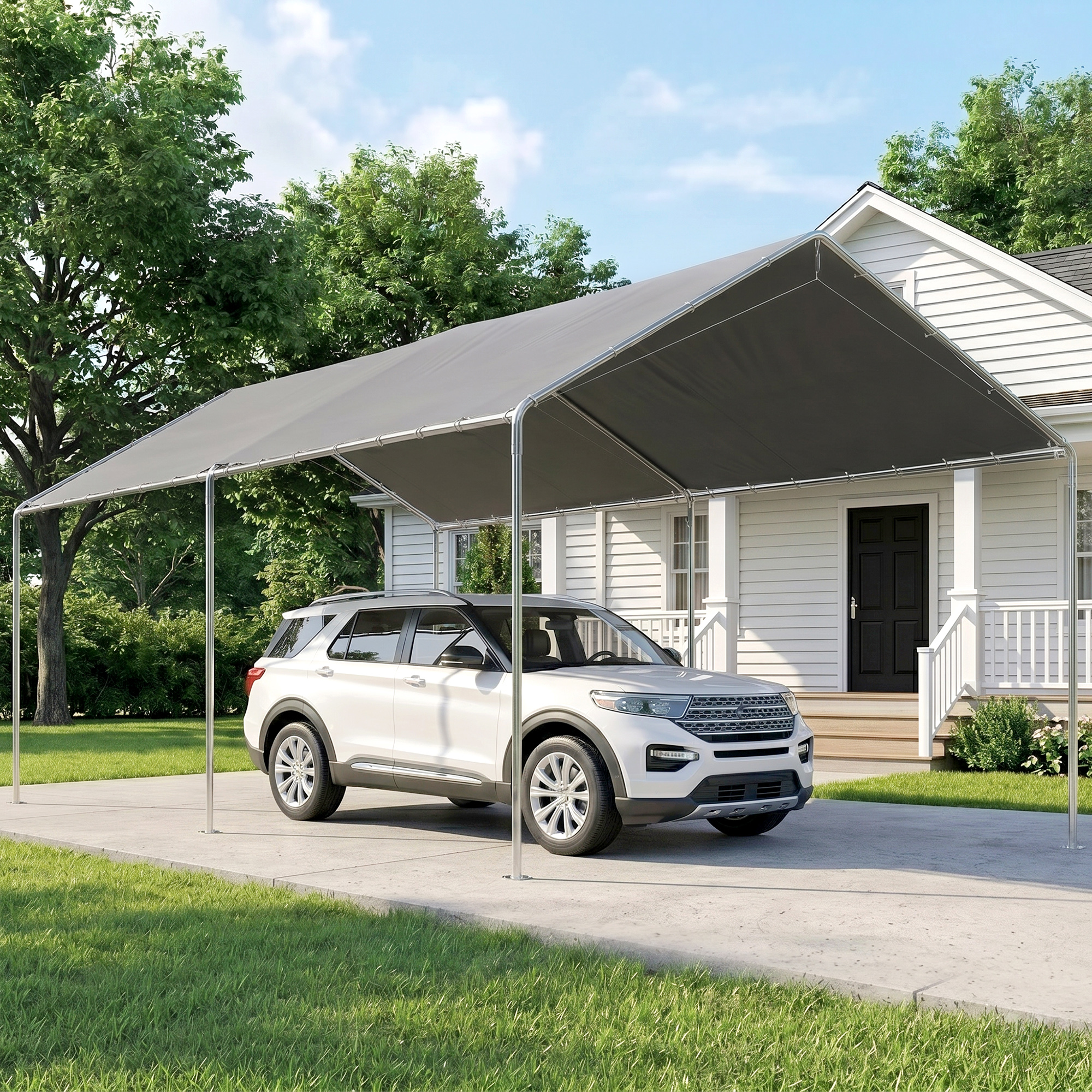 Outsunny Carport 10'x20' Heavy Duty Galvanized Steel Canopy Anchor Kit Grey Aosom Canada