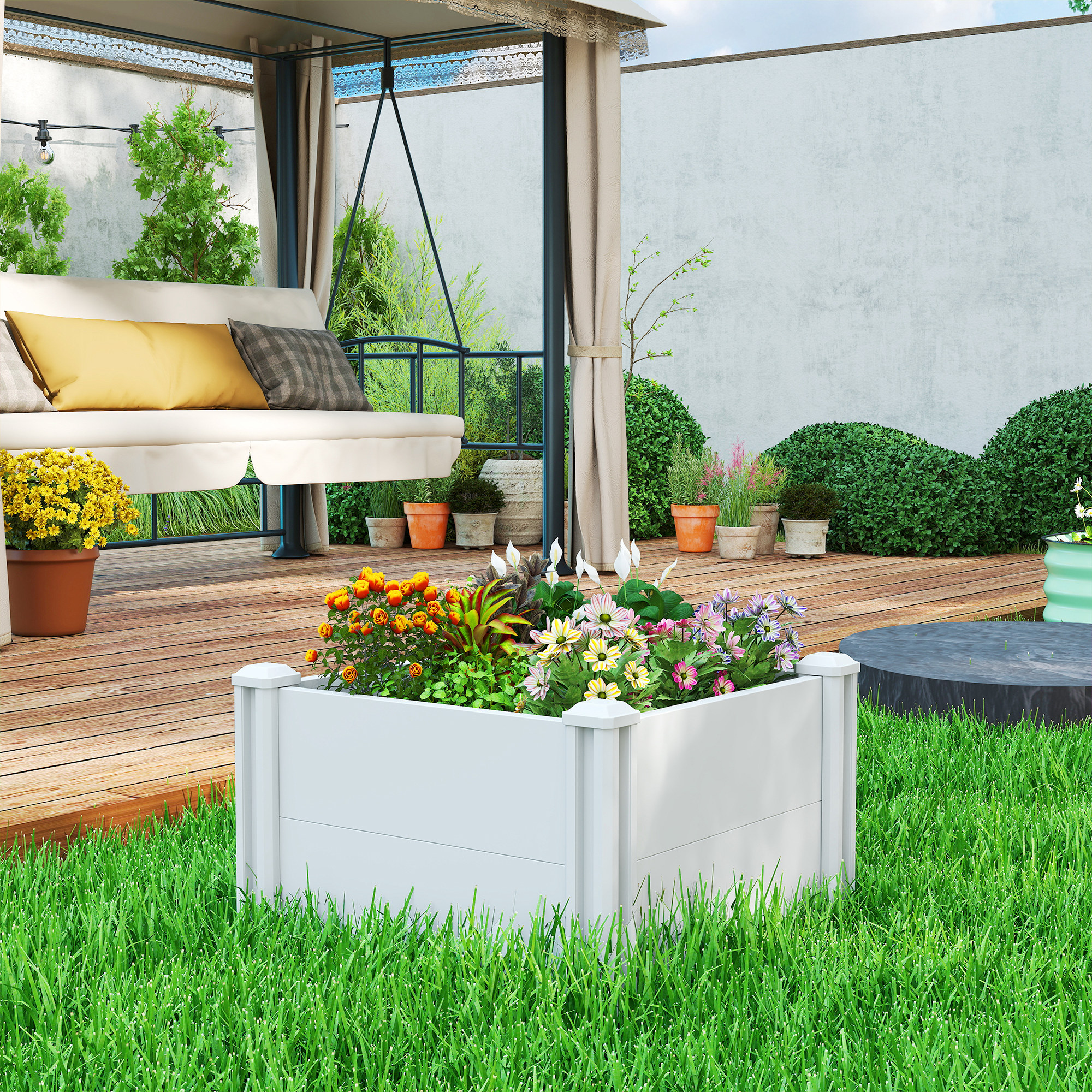 Outsunny Vinyl Raised Garden Bed Kit, 2 x 2 x 1ft Modular Elevated Garden Box with Slotting Legs and Open Bottom, White Aosom Canada
