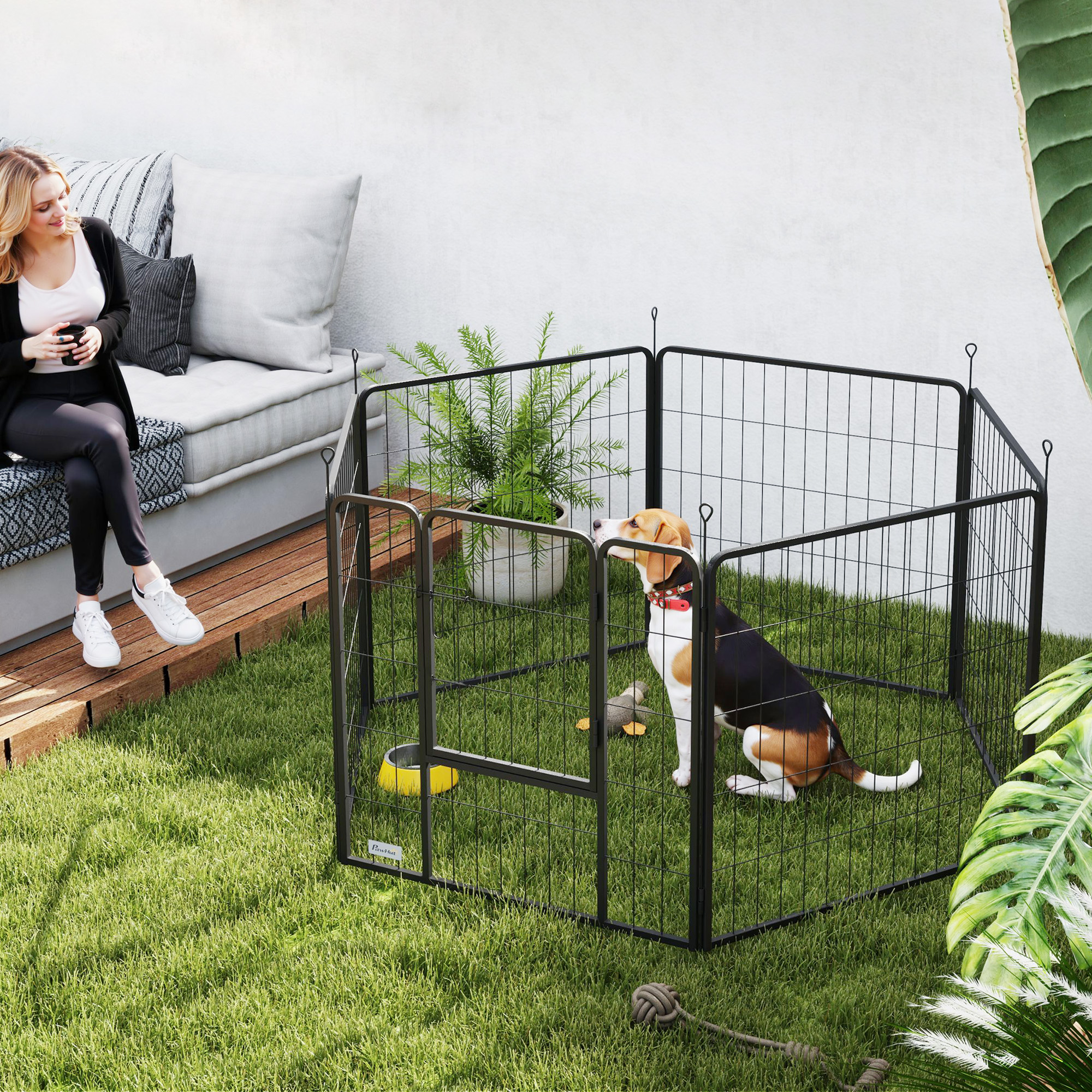 PawHut Heavy Duty Dog Playpen with Door for Medium Dogs, 6 Panels, 31.5"H Aosom Canada