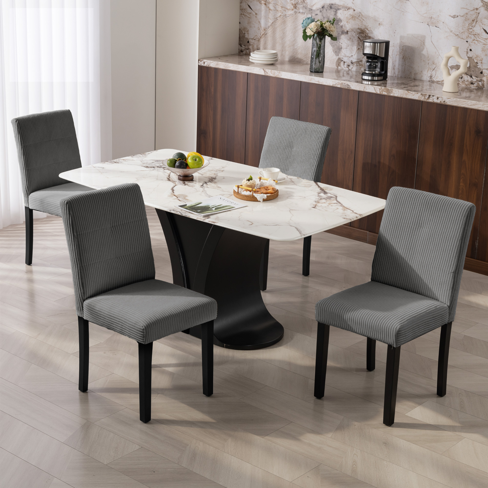 HOMCOM Modern Dining Chairs Set of 4, Kitchen Chairs with Rubberwood Legs and Padded Seat, Dark Grey Aosom Canada