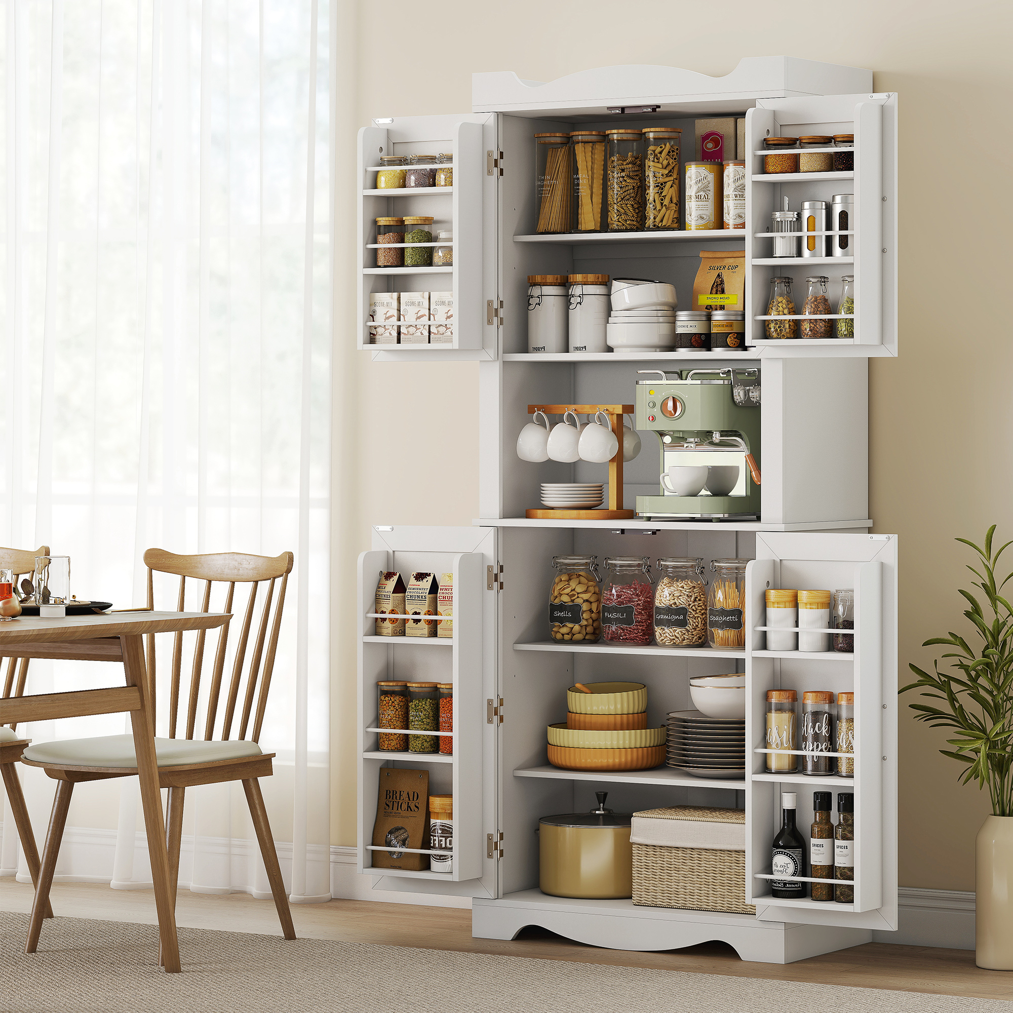 HOMCOM 73" Kitchen Pantry Cabinet, Freestanding Kitchen Hutch with 12 Door Shelves, Adjustable Shelves, Microwave Stand, White Aosom Canada