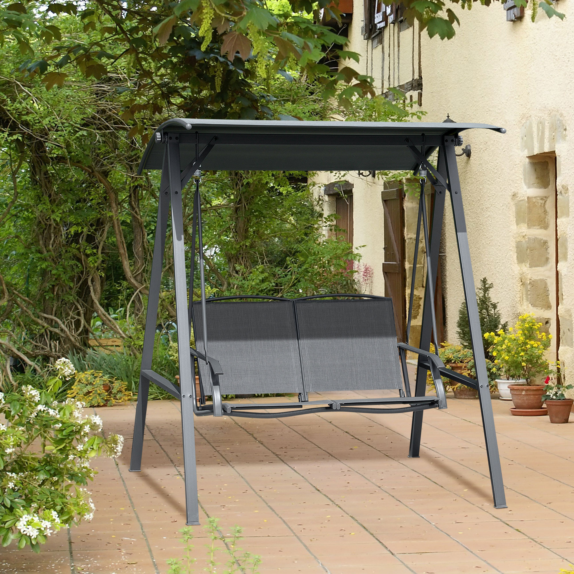 Outsunny 2-Seat Outdoor Porch Swing Patio Swing with Adjustable Canopy, Removable Seat and and Steel Frame for Garden, Poolside Aosom Canada