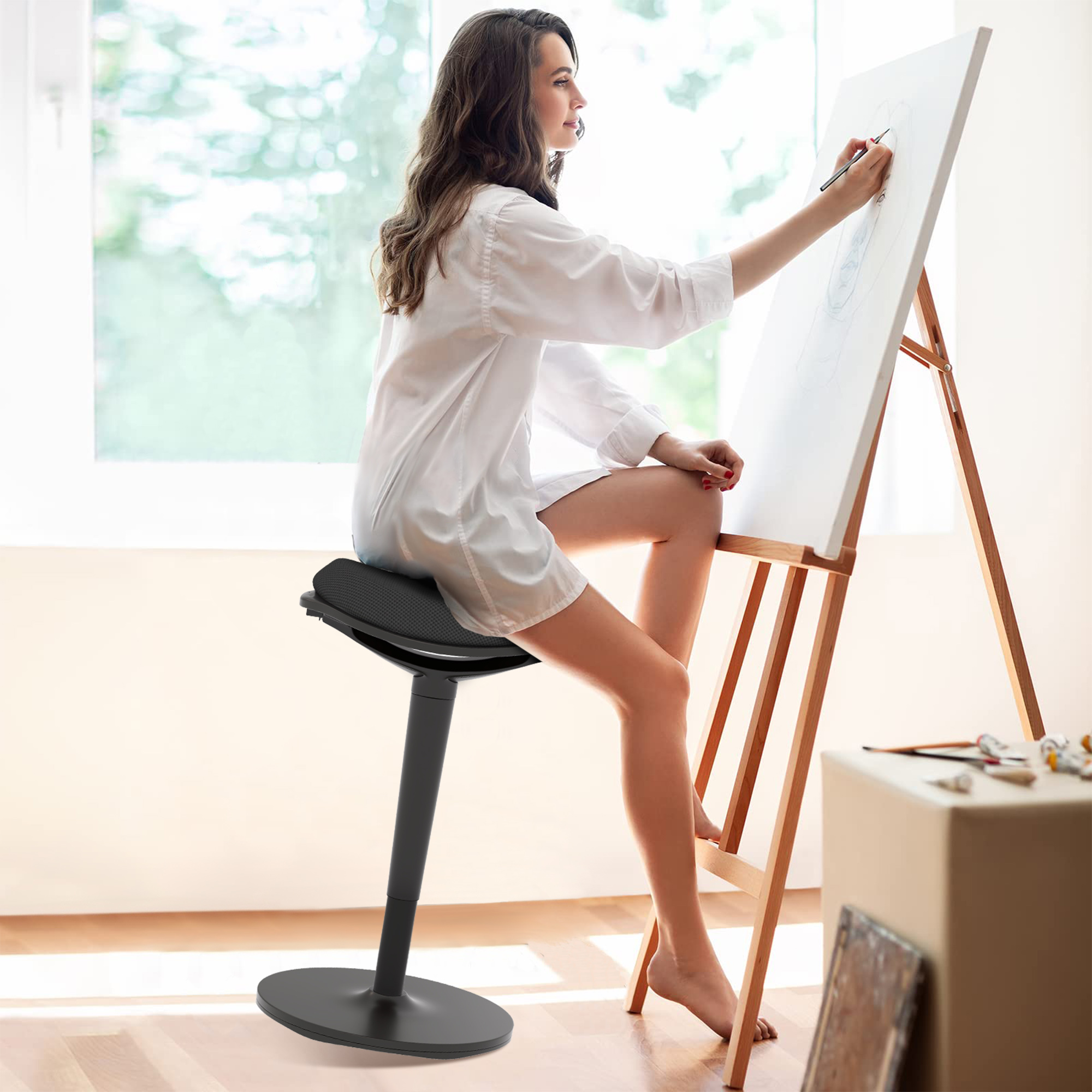 HOMCOM Standing Desk Stool, Ergonomic Wobble Chair, Adjustable Leaning Stool for Office Desks, with Rocking Motion, Black Aosom Canada
