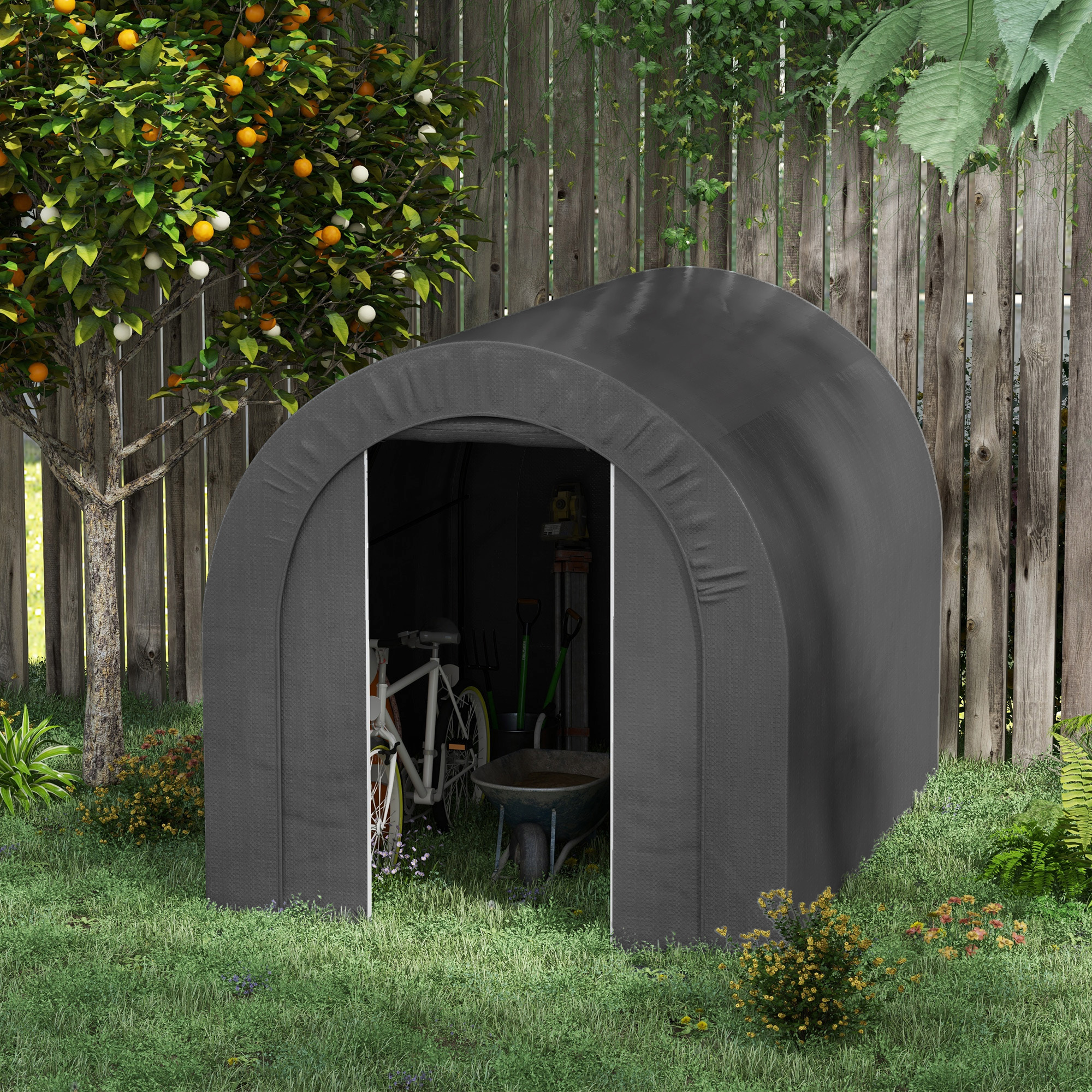 Outsunny 6' x 8' Outdoor Storage Shed, Heavy Duty Galvanized Steel Portable Shed for Bike, Motorcycle, Garden Tools, Dark Grey Aosom Canada