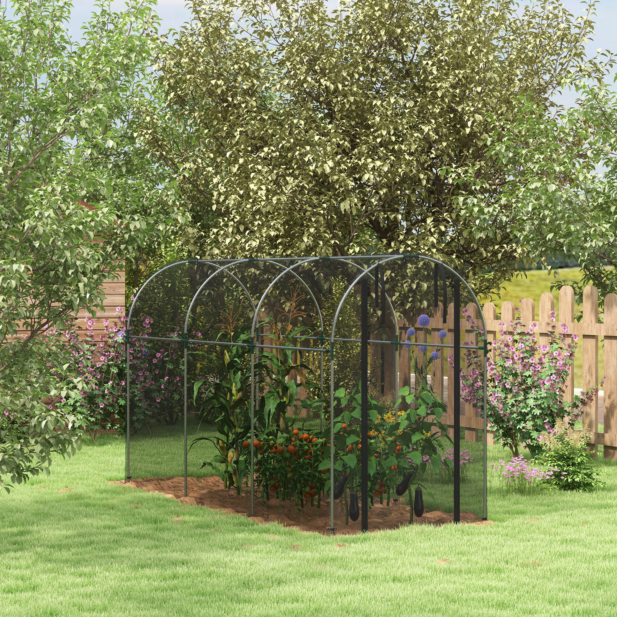 Outsunny Plant Protection Tent Galvanized Steel Crop Cage with Zippered Door 4'x12' Black for Outdoor Gardening Aosom Canada