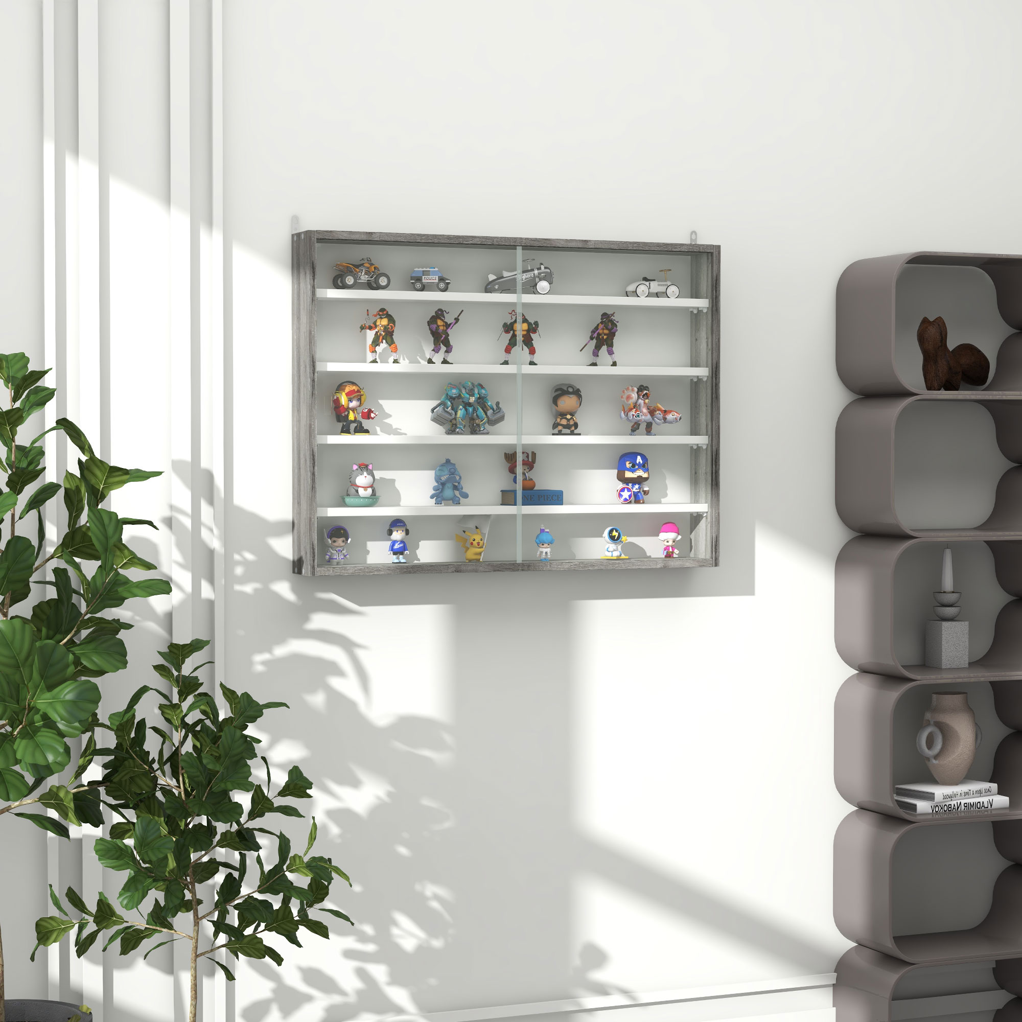 HOMCOM 5-Tier Display Cabinet, Shot Glass Display Case, Glass Curio Cabinet with 2 Glass Doors and 4 Adjustable Shelves, White Aosom Canada