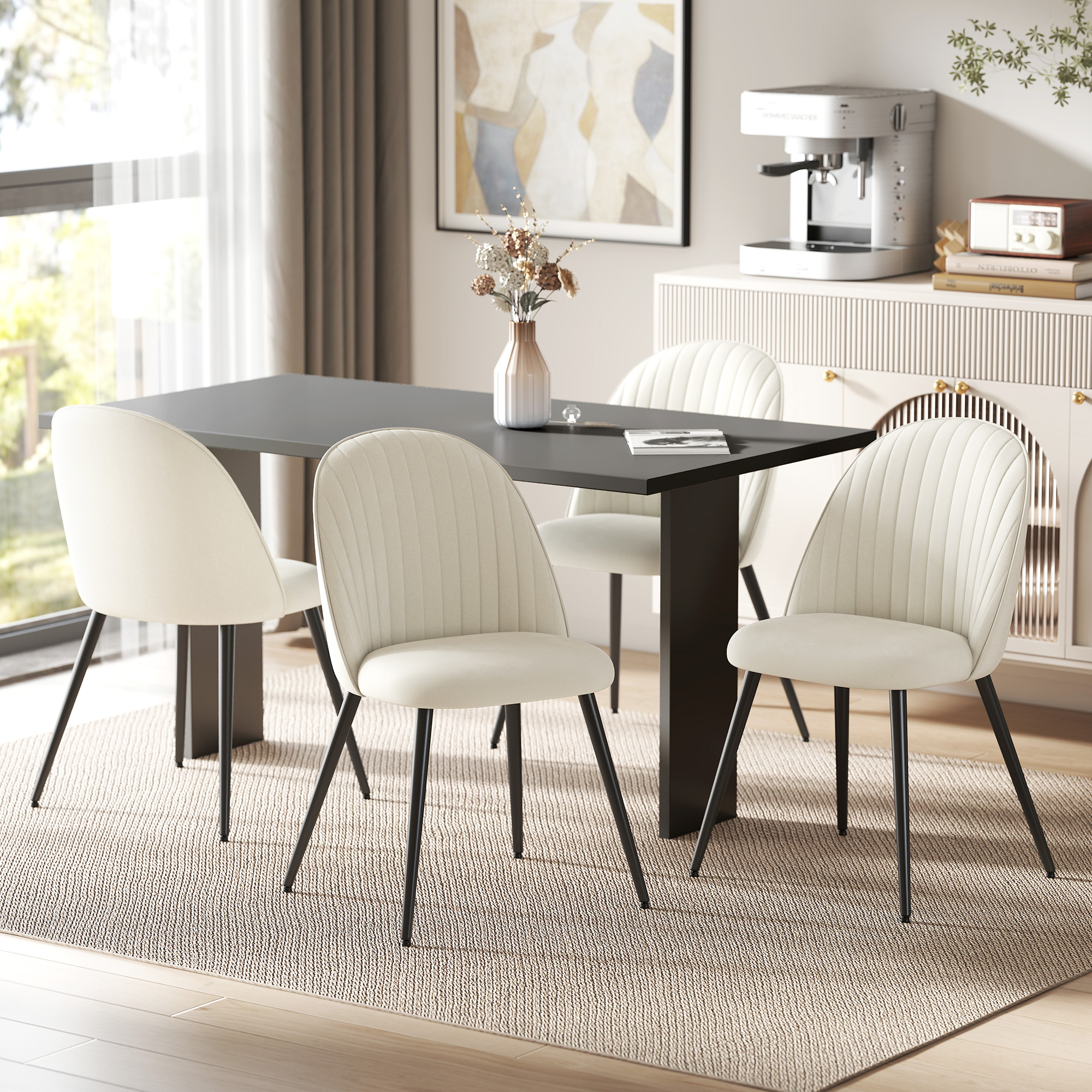 HOMCOM Set of 4 Modern Dining Chairs, Velvet Upholstered Kitchen Chairs with Steel Legs for Living Room, Cream White Aosom Canada