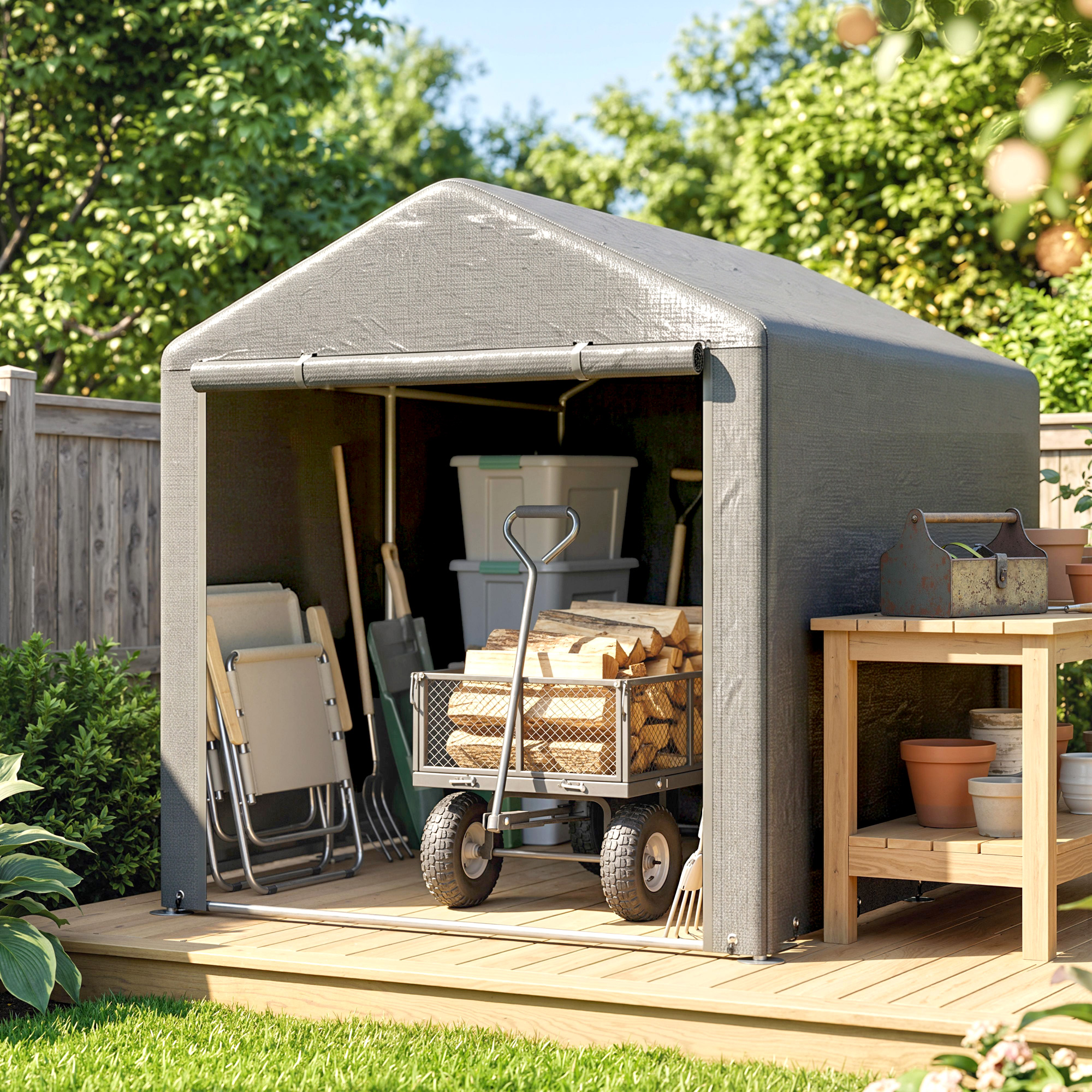Outsunny Portable Bicycle Shed with Galvanized Steel Frame and Large Door, Waterproof Outdoor Shed for Garden Tools, Light Grey Aosom Canada