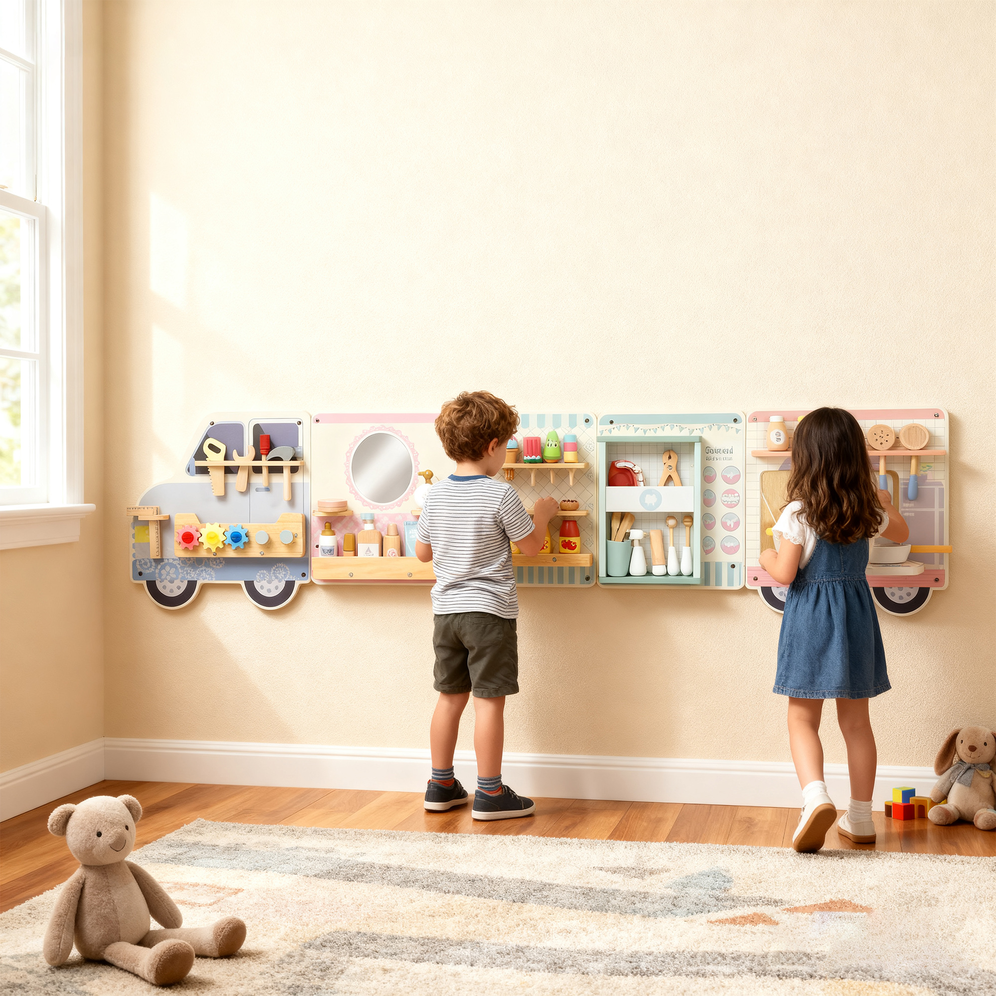 Qaba Wall Busy Board, 5 Activities Sensory Wall Toy for Playroom Nursery Classroom, for Kids 3+ Years Aosom Canada