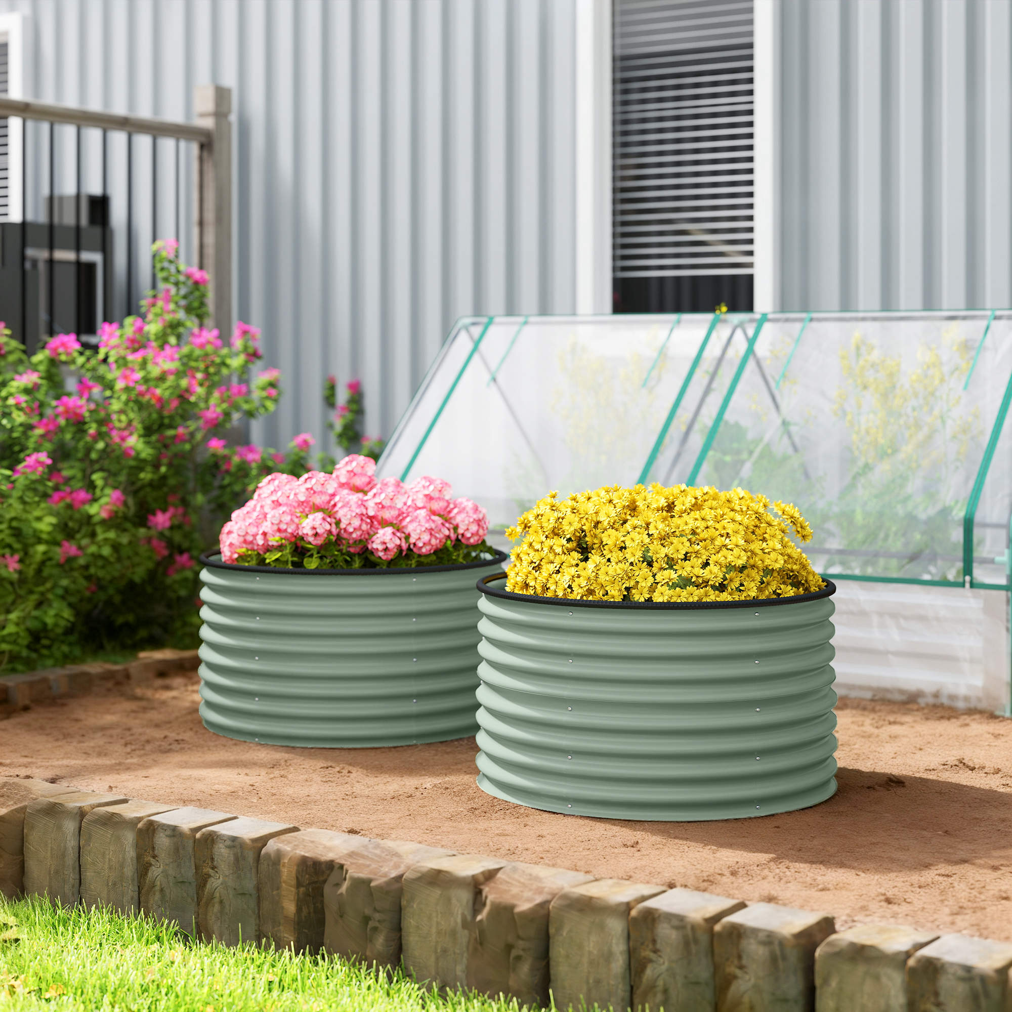 Outsunny Set of 2 Metal Raised Garden Beds Planter Box with Safety Edging Outdoor Stock Tank Style Easy Assembly Green Aosom Canada