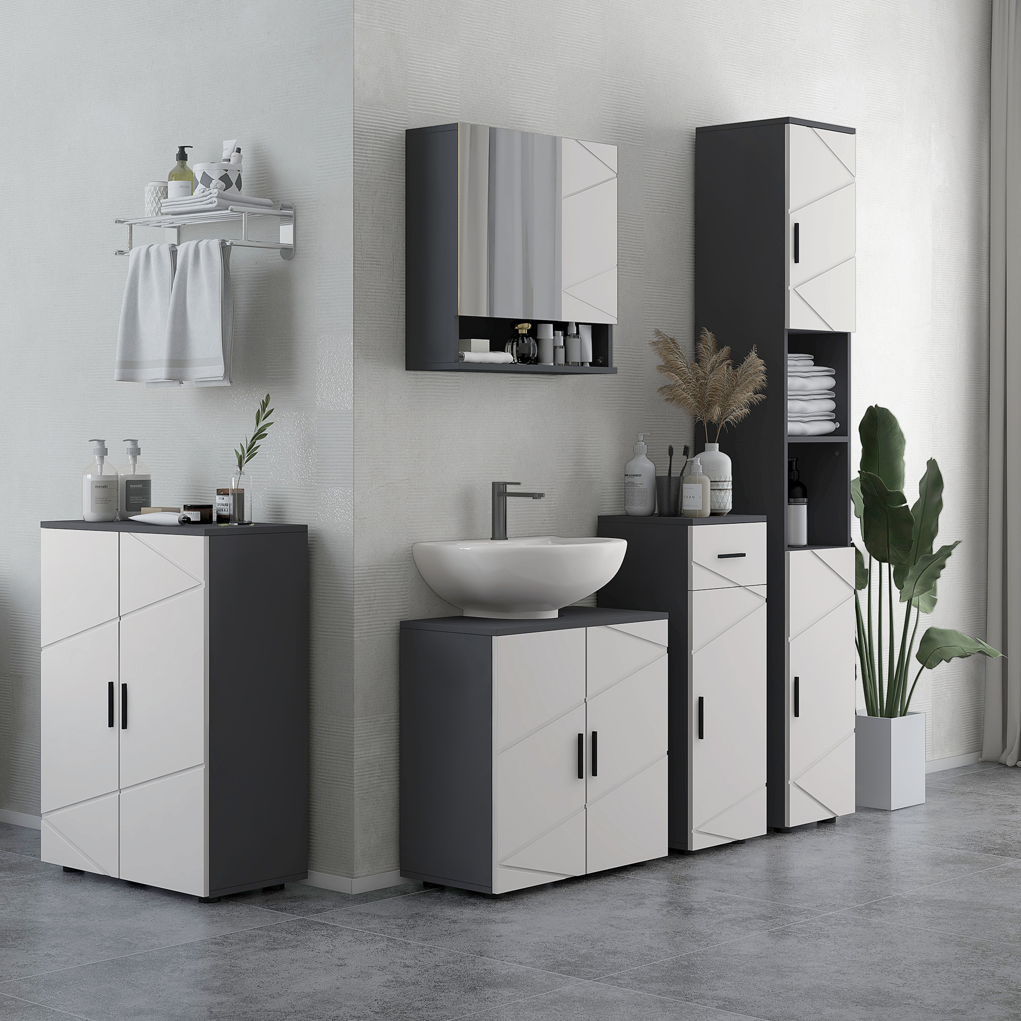 kleankin Medicine Cabinet Wall Mounted Bathroom Mirror Mirrored Door Adjustable Shelf Soft Close Grey Aosom Canada