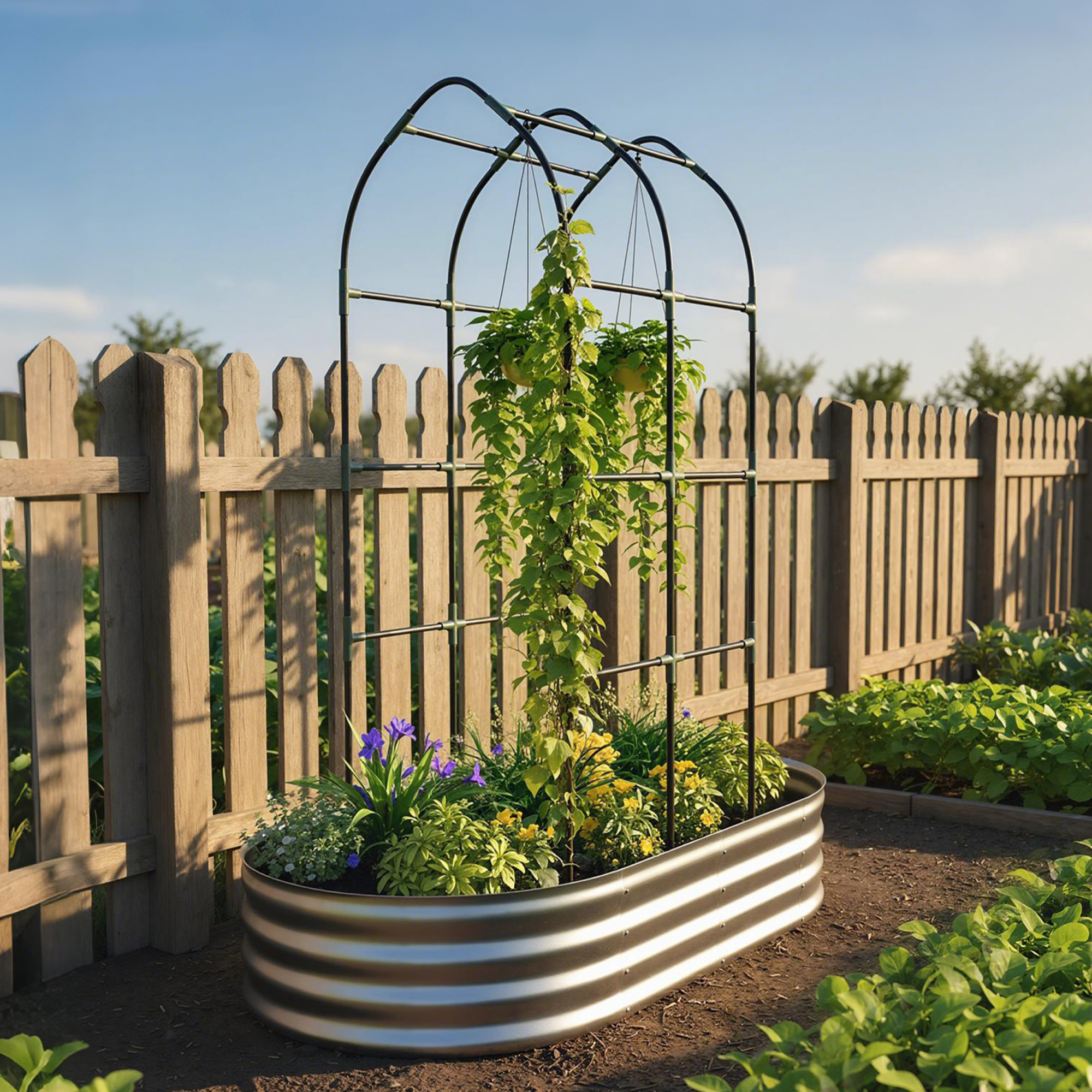 Outsunny Galvanised Raised Garden Bed with Arched Trellis, 5 x 3 x 6ft Metal Outdoor Planter Box with Open Bottom, Silver Aosom Canada