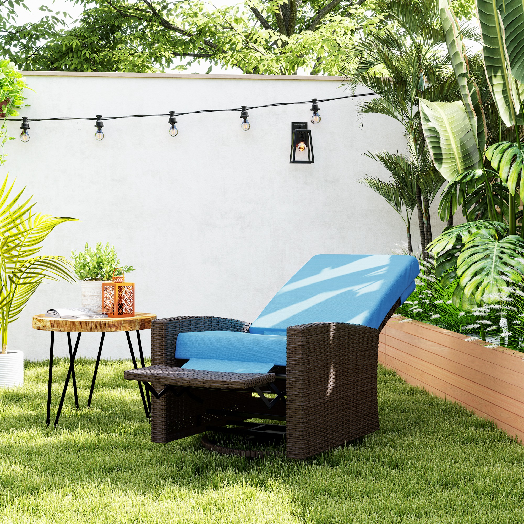Outsunny Outdoor Rattan Wicker Lounge Chair with Footrest & Soft Cushion for Patio, Garden, Backyard, Sky Blue Aosom Canada