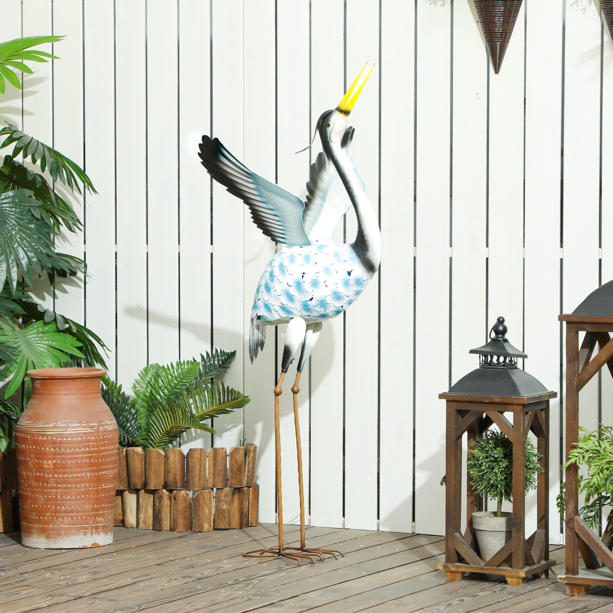 Outsunny Flying Crane Garden Statue, 42.5" Standing Lawn Ornament with Stakes for Lawn Patio Backyard Decoration, Mixed Colour Aosom Canada