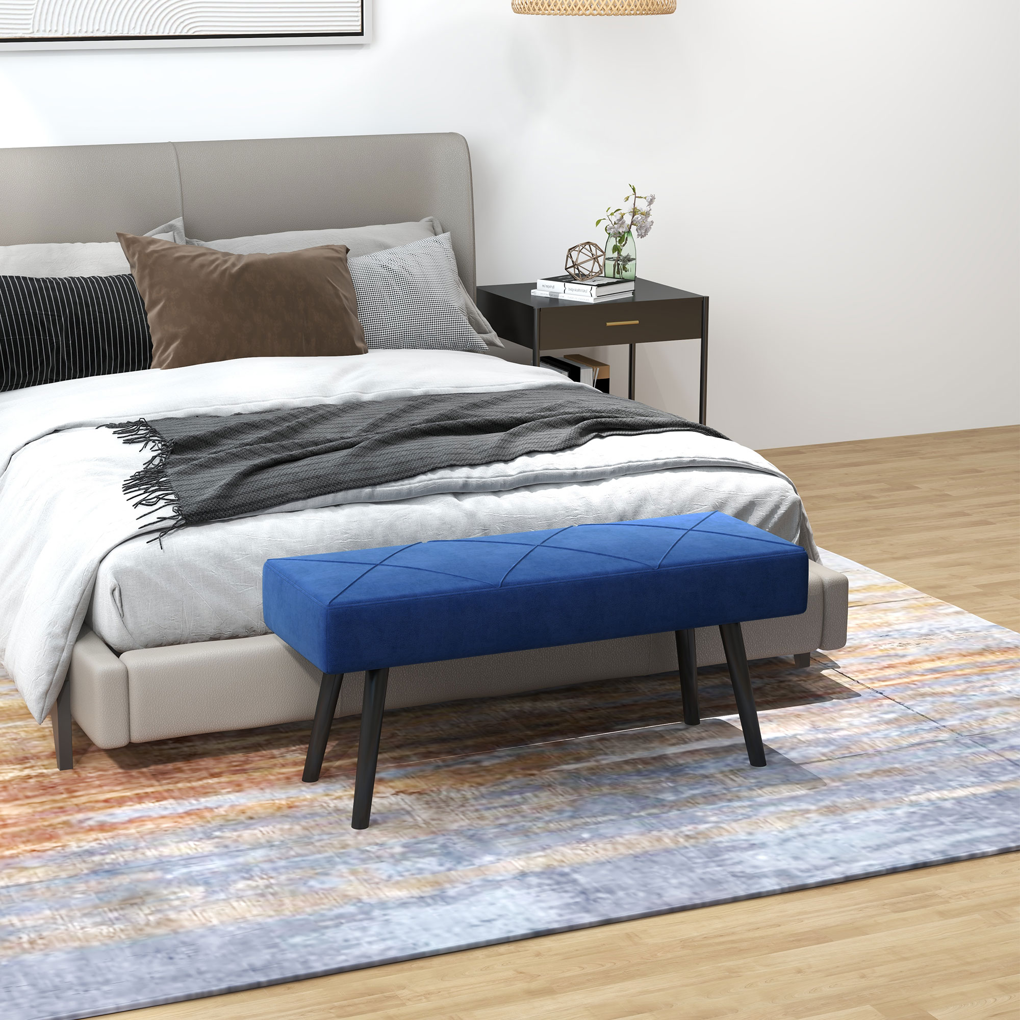 HOMCOM 39 Inches Upholstered Bedroom Bench, Modern End of Bed Bench with Steel Legs, Dark Blue Aosom Canada