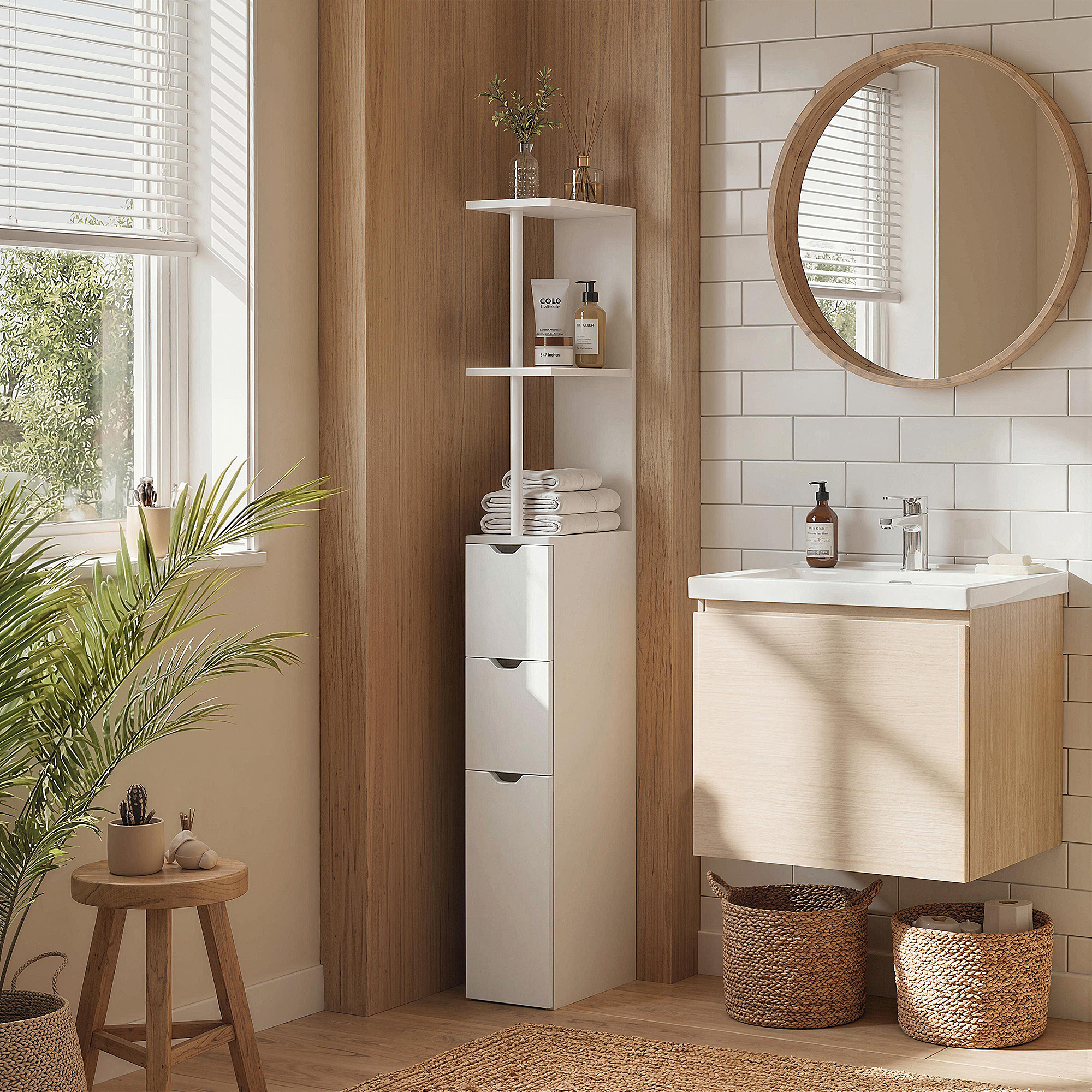HOMCOM Tall Bathroom Storage Cabinet, Narrow Bathroom Cabinet with Drawers and Open Shelves for Small Spaces, White Aosom Canada