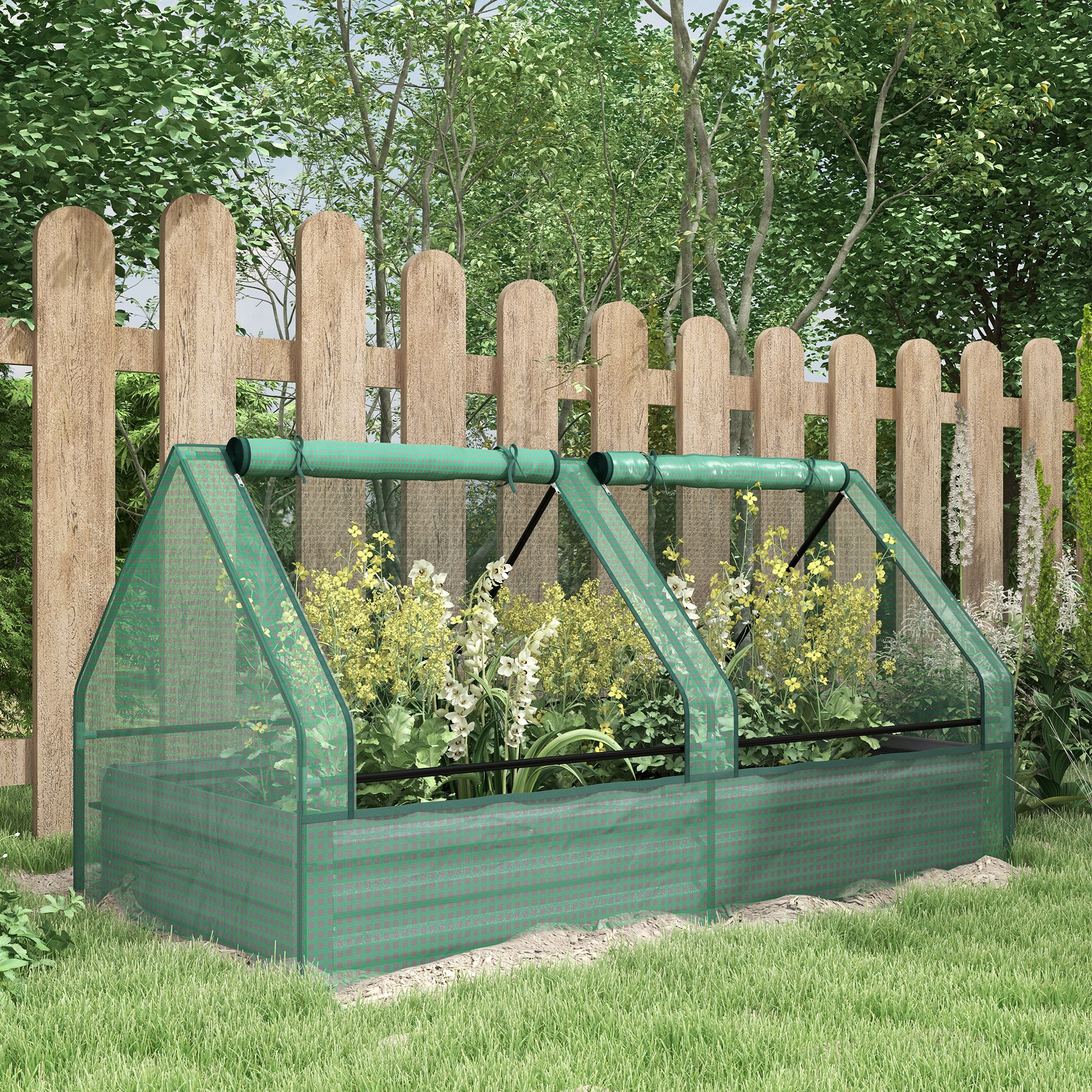 Outsunny Raised Garden Bed with Cover, 6' x 3' Mini Greenhouse, Metal Planter Box for Herbs Vegetables, Green and Dark Grey Aosom Canada