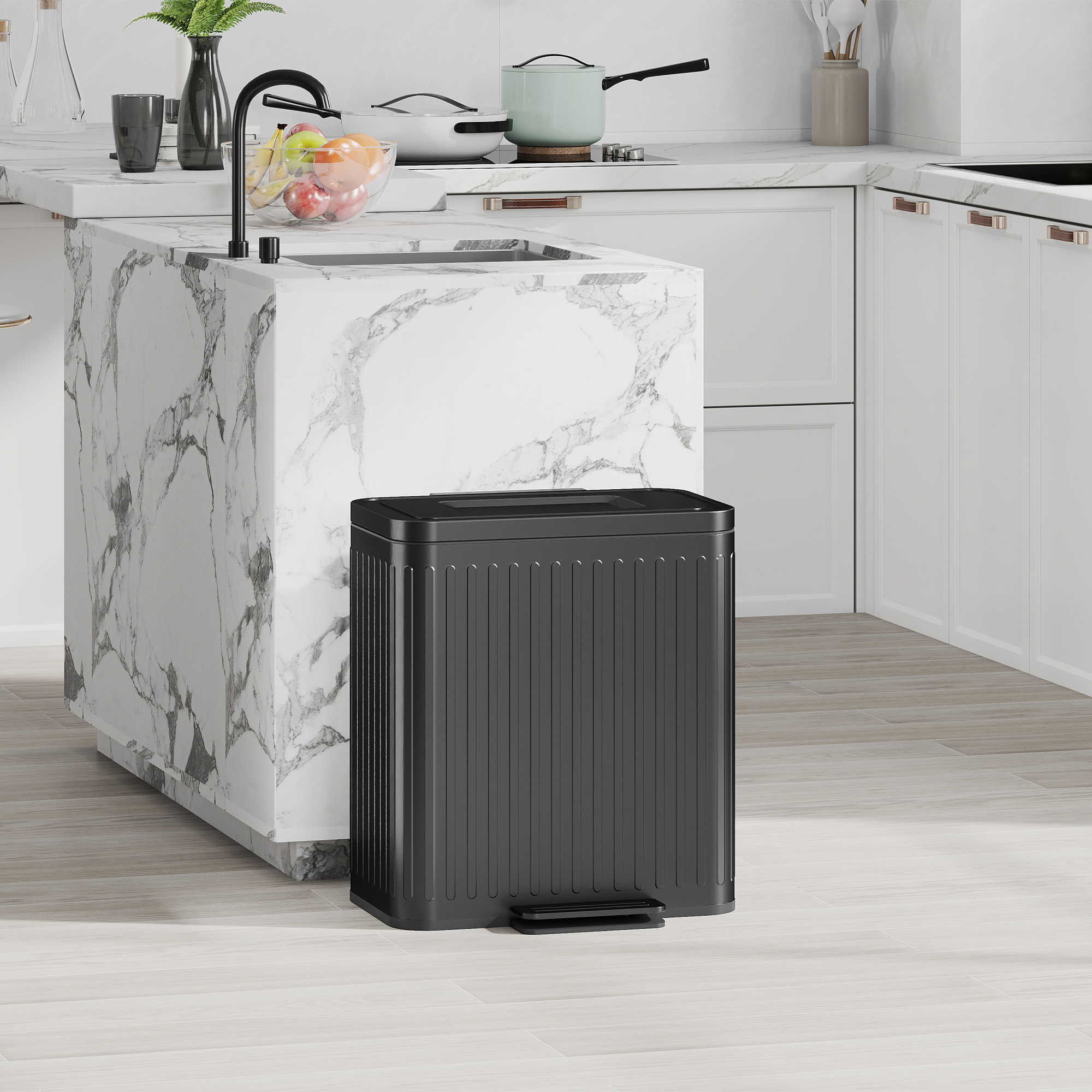 HOMCOM Trash Can, 2 x 5.3 Gallon (2 x 20 L) Garbage Can with Soft-Close Lid, Removable Inner Buckets for Kitchen Home Office Aosom Canada