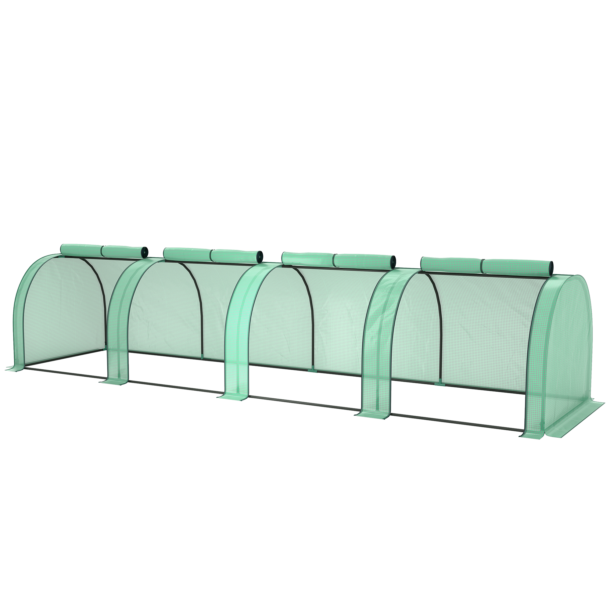Outsunny 13' L x 3' W x 2.5' H Portable Tunneled Greenhouse with 4 Zippered Doors, Water/UV Fighting PE Cover, Green