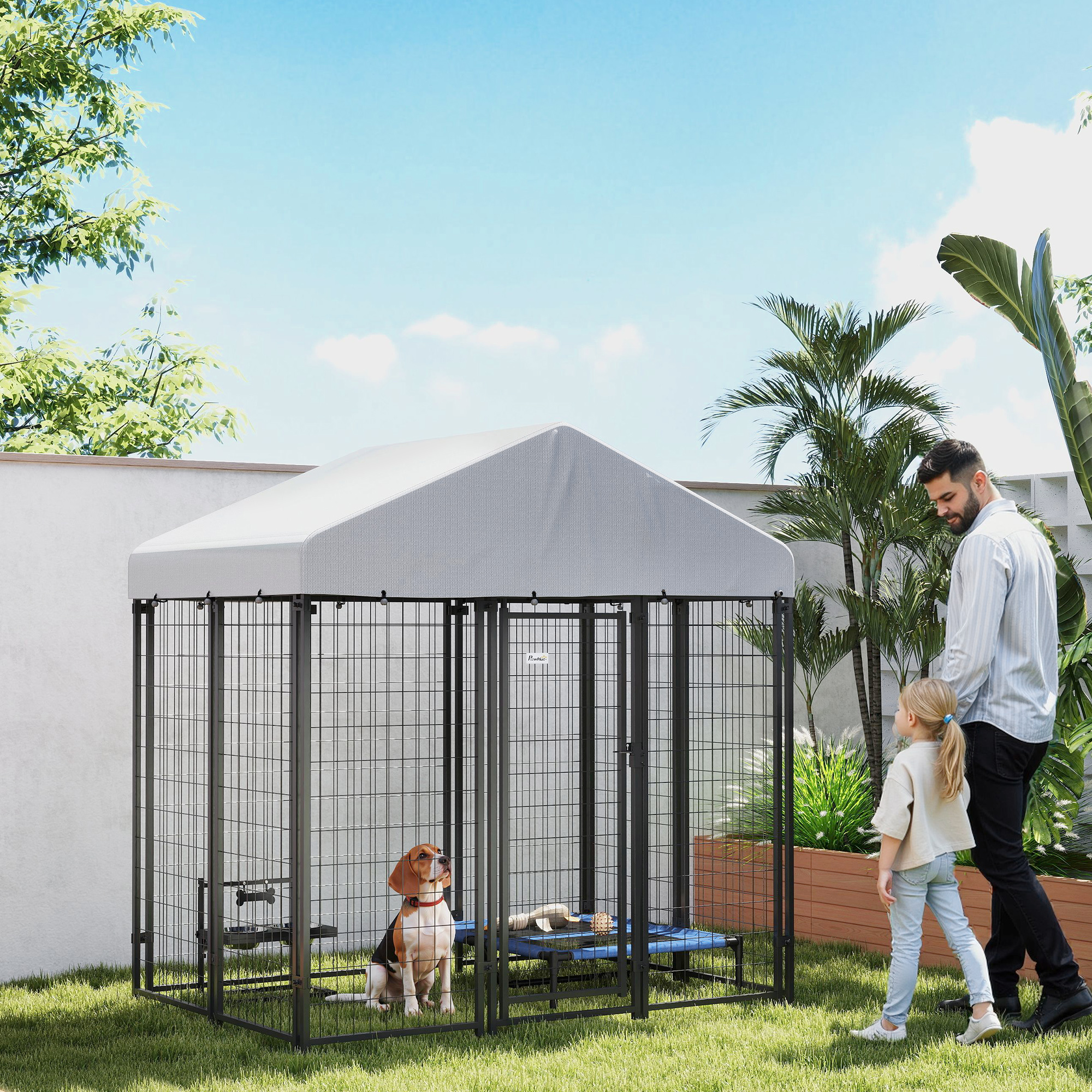 PawHut Outdoor Dog Kennel with Waterproof UV-Resistant Cover, for Medium and Small Dogs, 6' x 4' x 6', Silver Aosom Canada