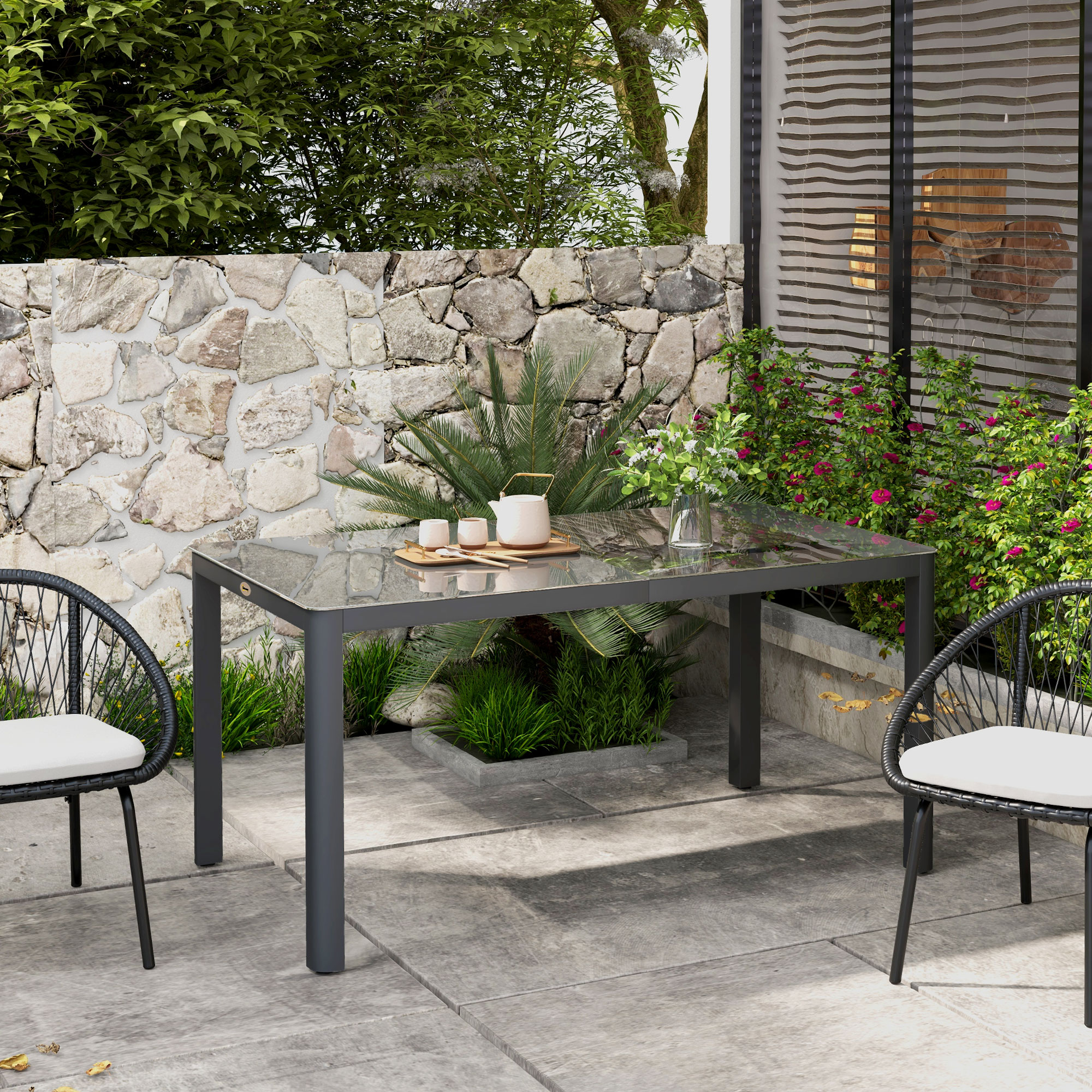 Outsunny 59" x 35" Aluminium Outdoor Dining Table for 6, with Glass Tabletop, Grey Aosom Canada