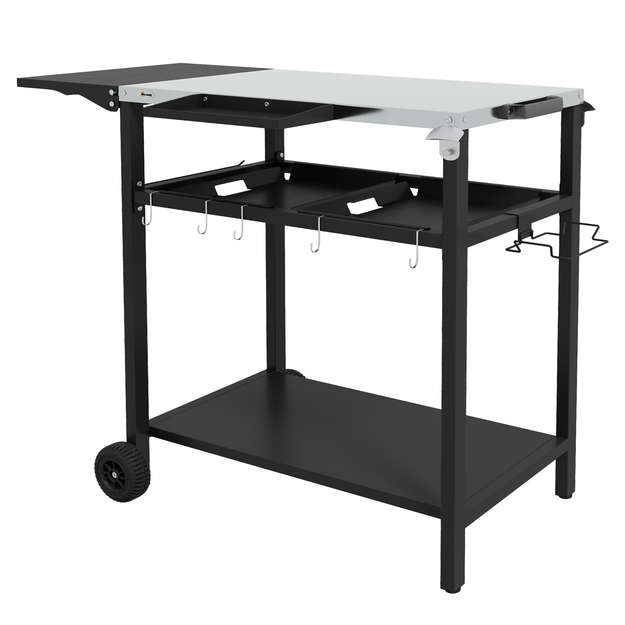 Outsunny 2-Tier Shelf Outdoor Bar Cart, Stainless Steel Tabletop Patio Serving Cart with Accessories