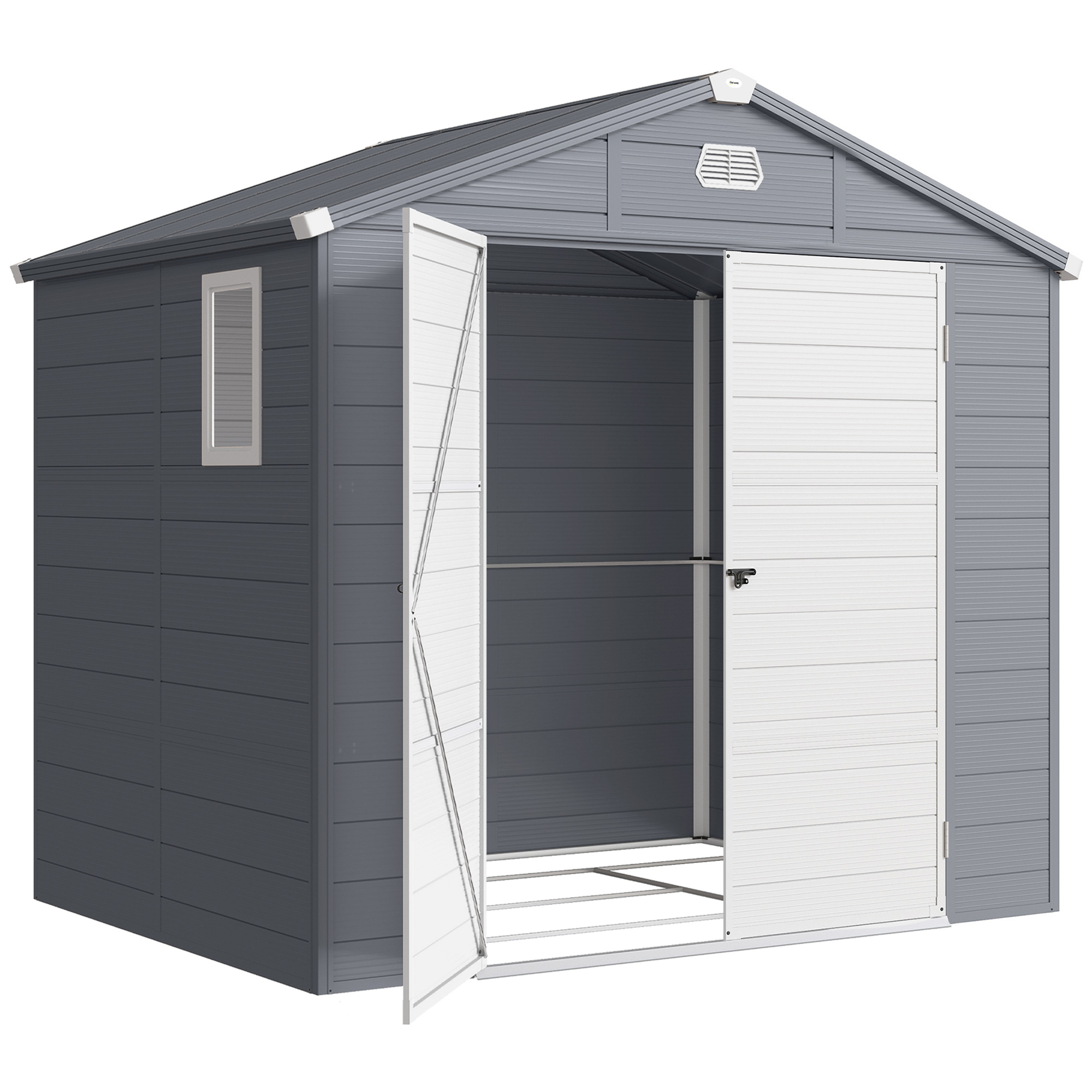 Outsunny 8x6 Plastic Garden Shed with Sloped Roof, Dark Grey