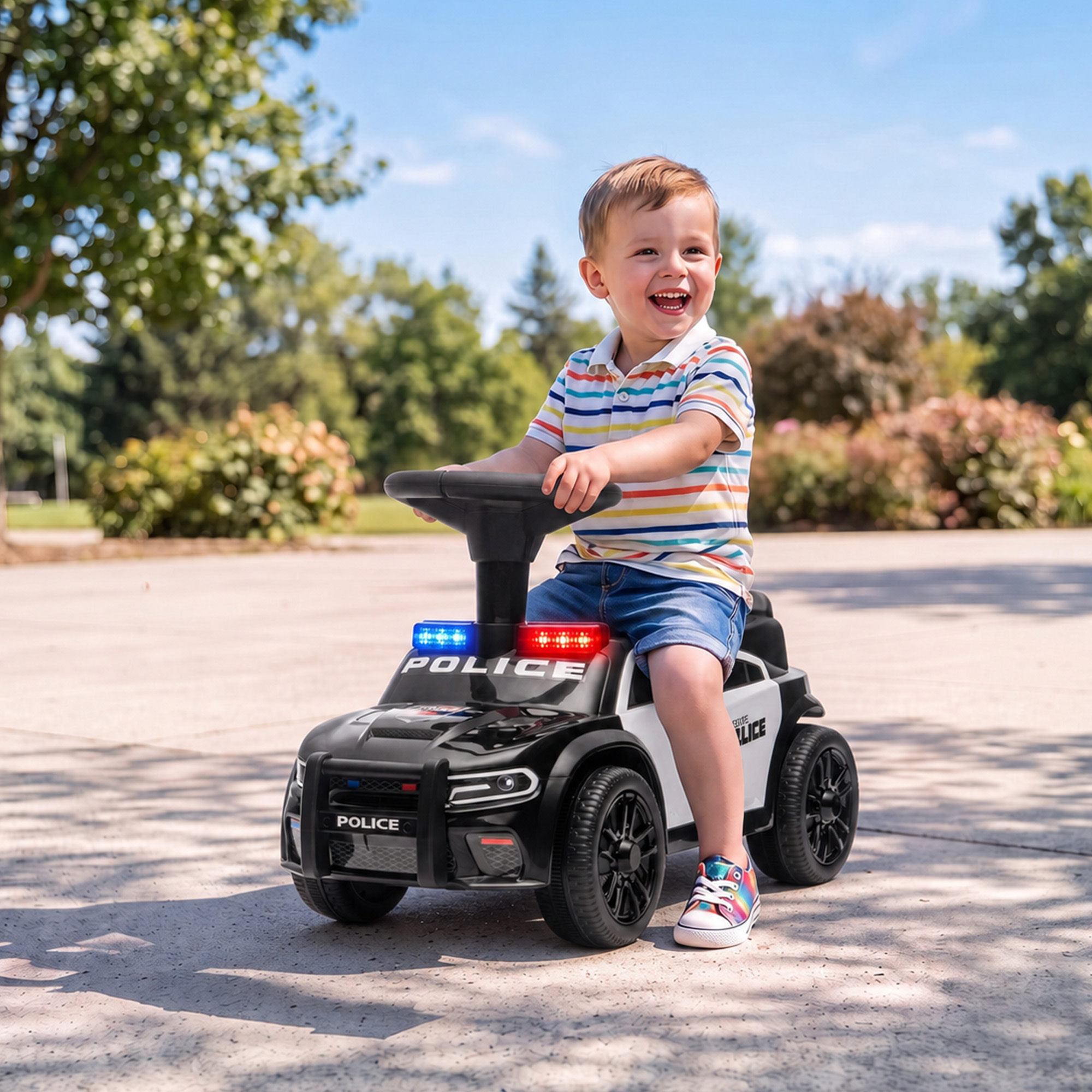 Qaba Toddler Push Car, Ride on Car with Light, Music, Under-Seat Storage and Anti Tip Device for 18-36 Months, Black Aosom Canada