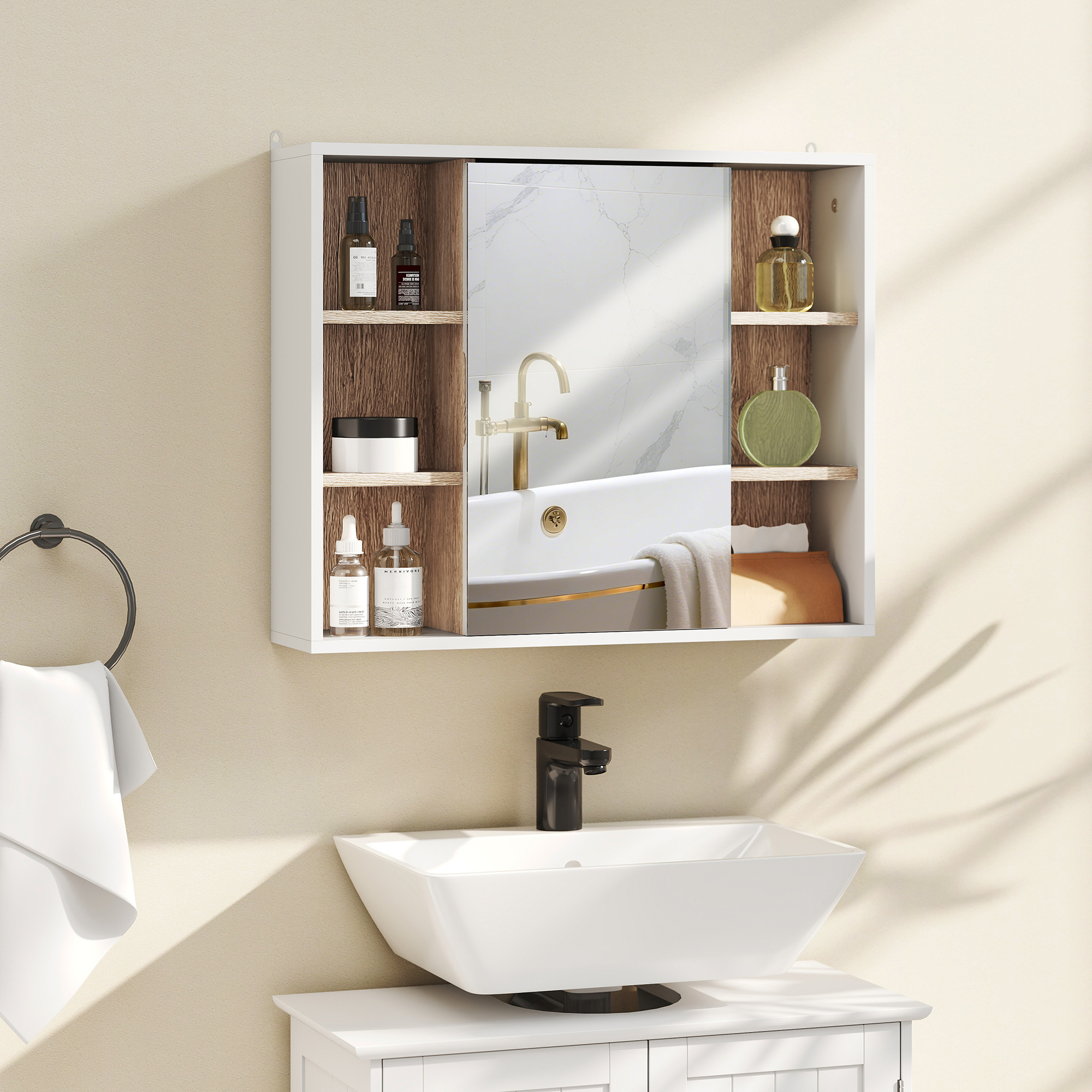 HOMCOM White Oak Over Toilet Cabinet: Wall Mounted Bathroom Storage with Mirrored Door for Organized Essentials Aosom Canada