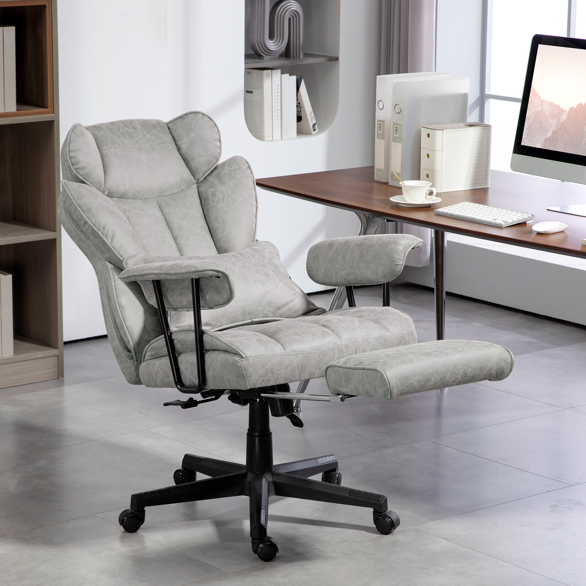 HOMCOM Executive Office Chair with Foot Rest, 400LBS High Back Desk Chair with Padded Armrests, Lumbar Support, Grey Aosom Canada