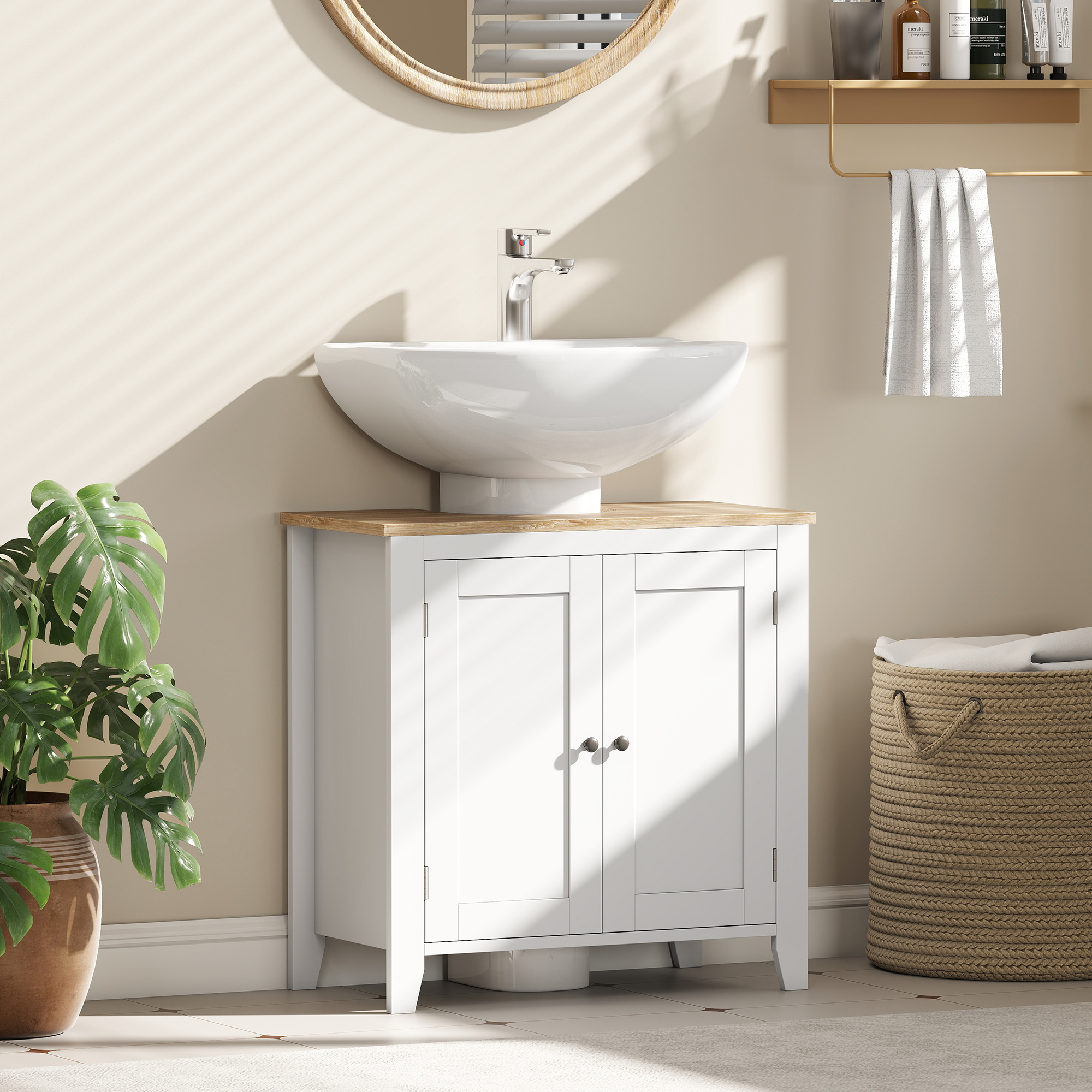 kleankin Under Sink Vanity Unit Bathroom Cabinet U-Shape Adjustable Shelf White Aosom Canada