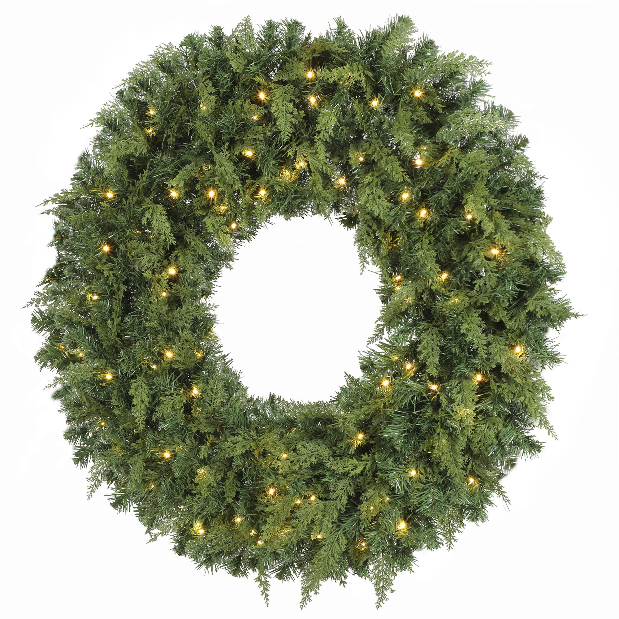 "HOMCOM 36"" Prelit Crestwood Spruce Artificial Christmas Wreath, Christmas Decor with Bow, LEDs, 8 Modes, Realistic Tips"