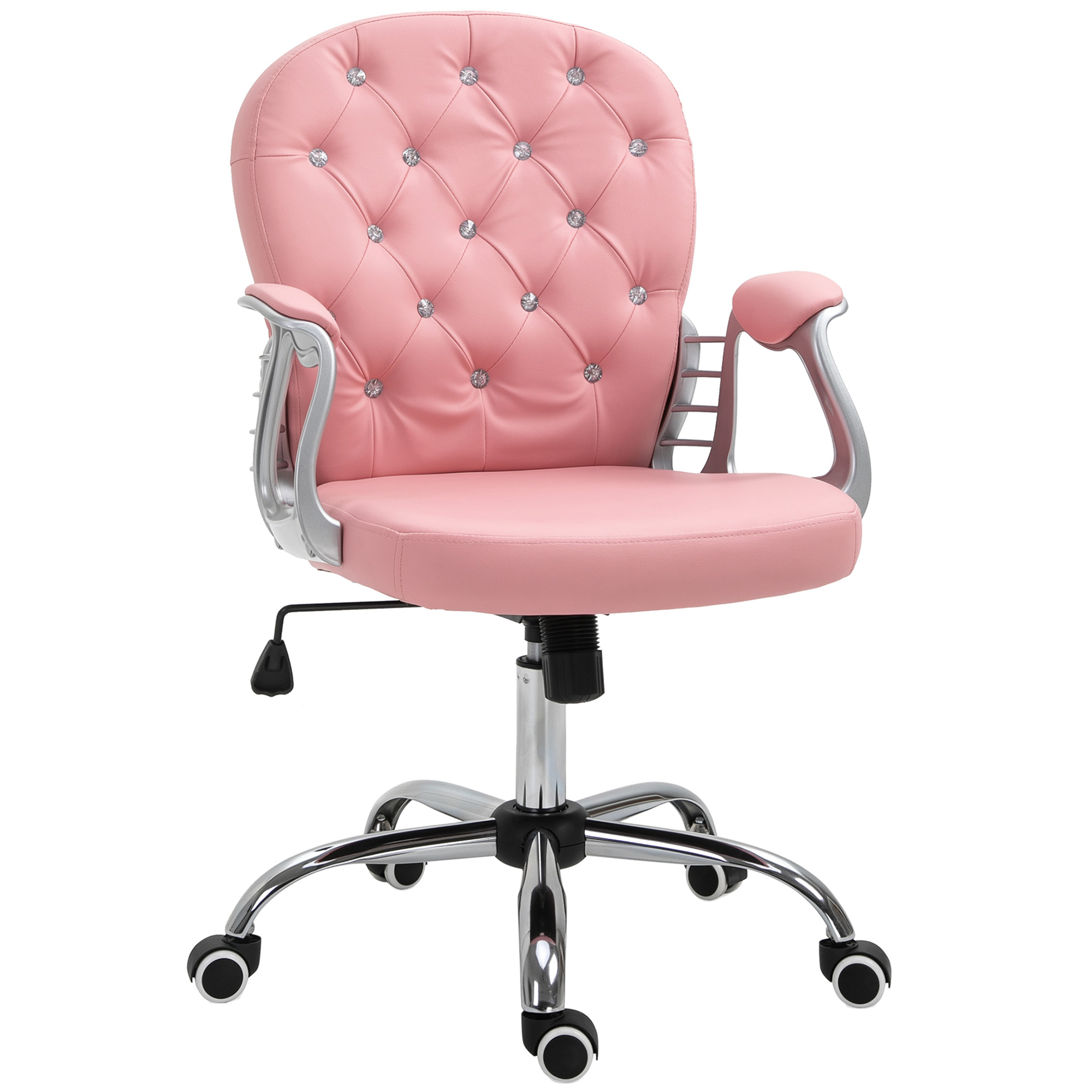 Vinsetto Button Tufted Desk Chair, Home Office Chair with Padded Armrests, Adjustable Height and Swivel Wheels, Black