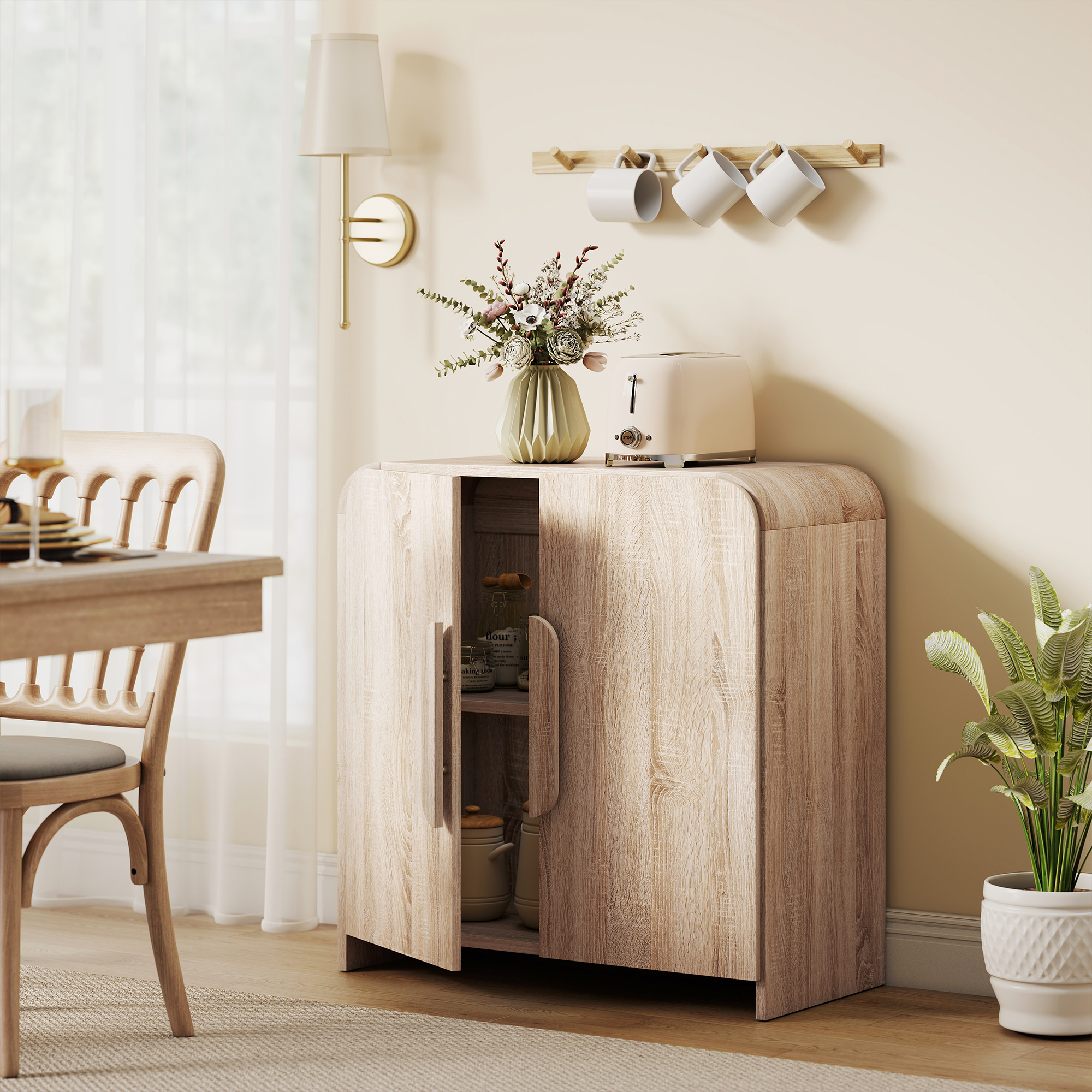 HOMCOM Sideboard Buffet Cabinet, 31.5" Modern Kitchen Storage Cabinet with Soft-Close Door and Adjustable Shelf, Natural Wood Aosom Canada