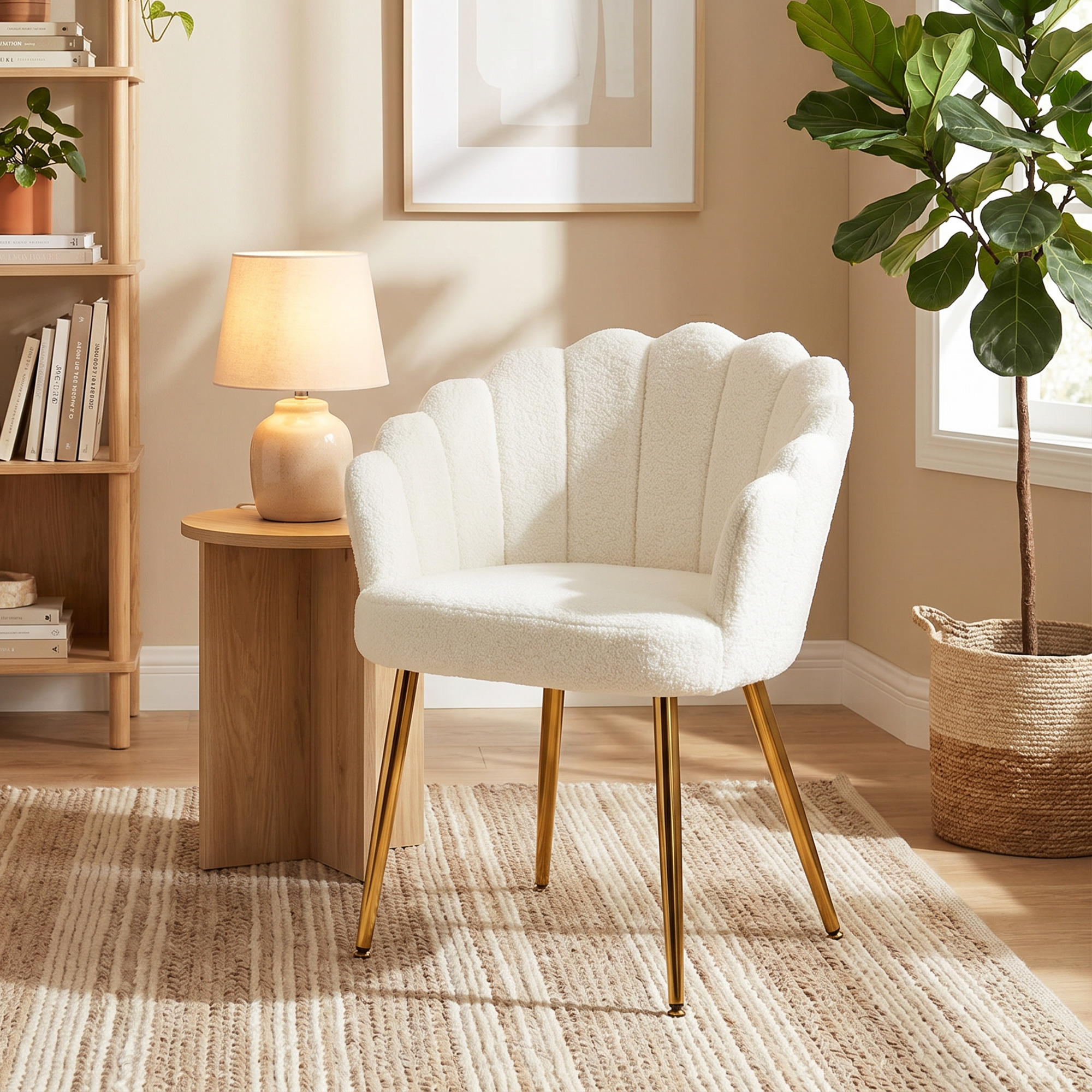 HOMCOM Accent Chair Petal-Back Design Modern Living Room Chair with Metal Legs Cream Aosom Canada