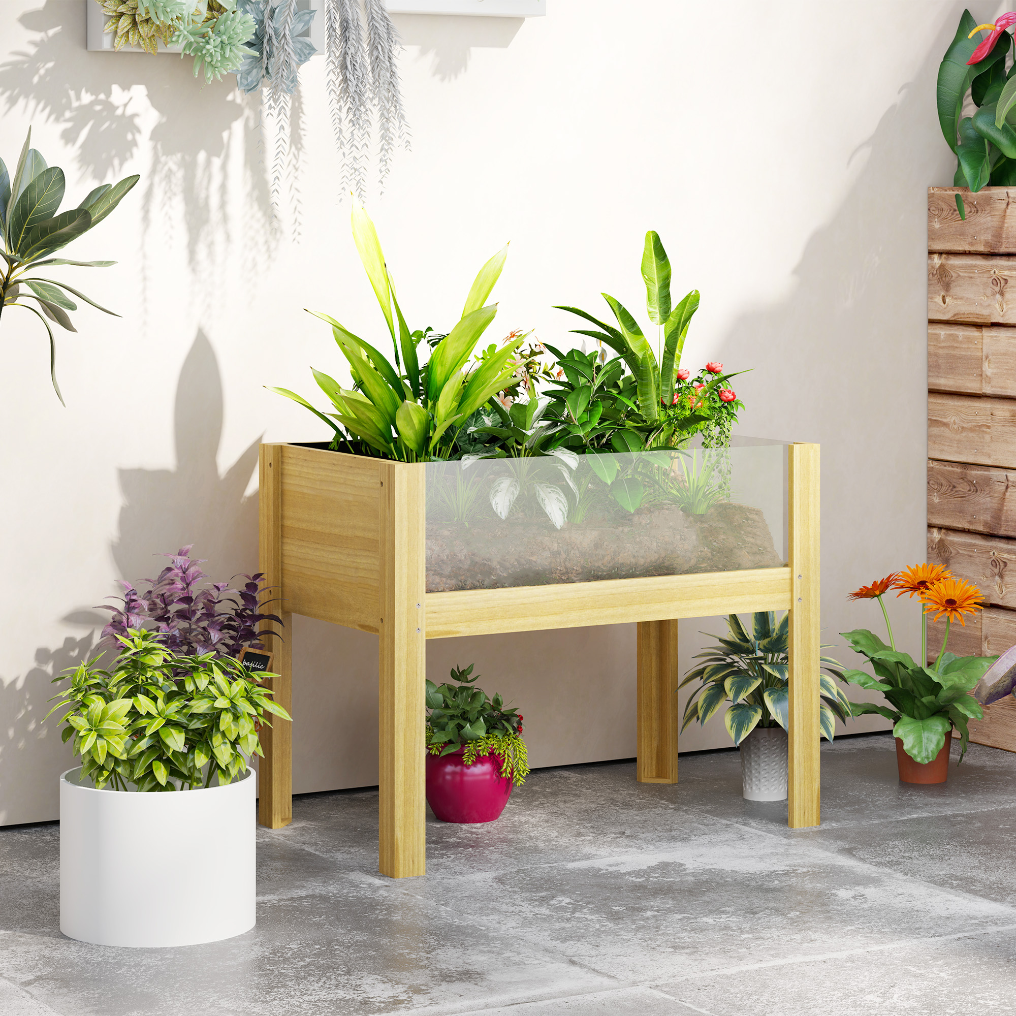 Outsunny Wooden Raised Garden Bed with Acrylic Panels, Raised Planter Box with Drainage Holes, 29.5" x 18.1" x 23.8" Aosom Canada
