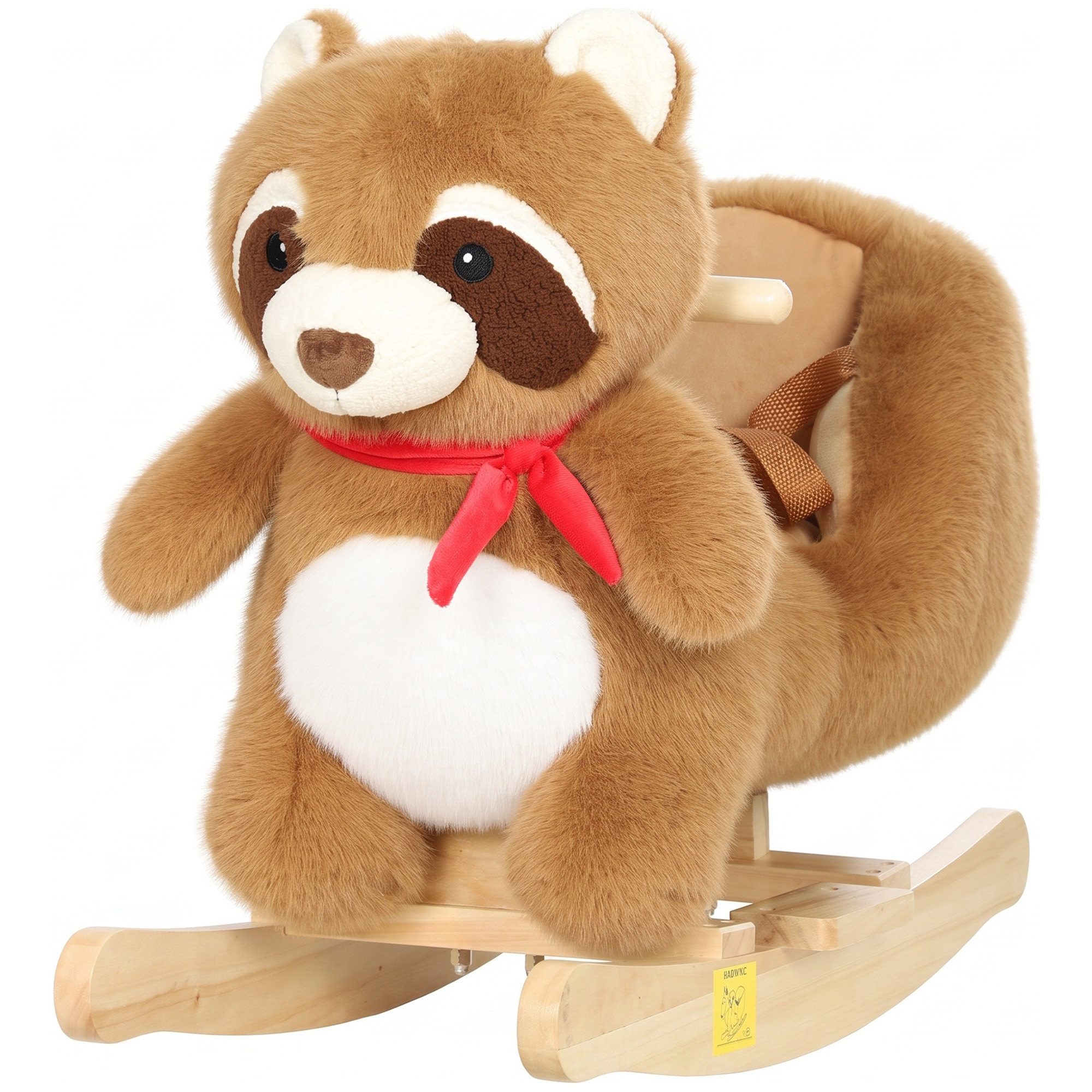 Qaba Raccoon Baby Rocking Horse, Kids Plush Ride-On Toy with Realistic Sounds and Safety Belt, Brown