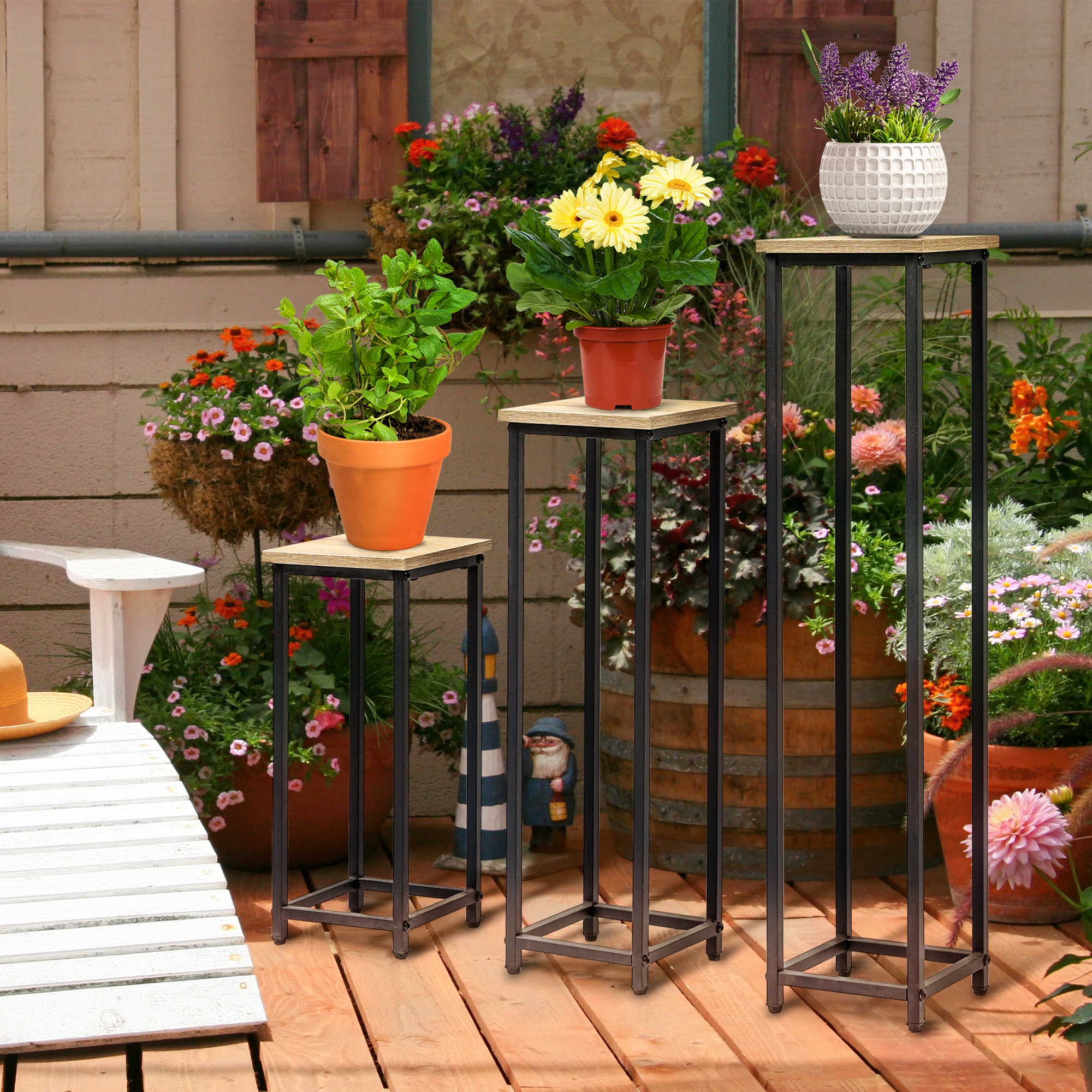 Outsunny 3 Packs Plant Stand Indoor, Metal Plant Stand Outdoor Plant Rack, Decorative Flower Display Holder for Patio Garden Aosom Canada