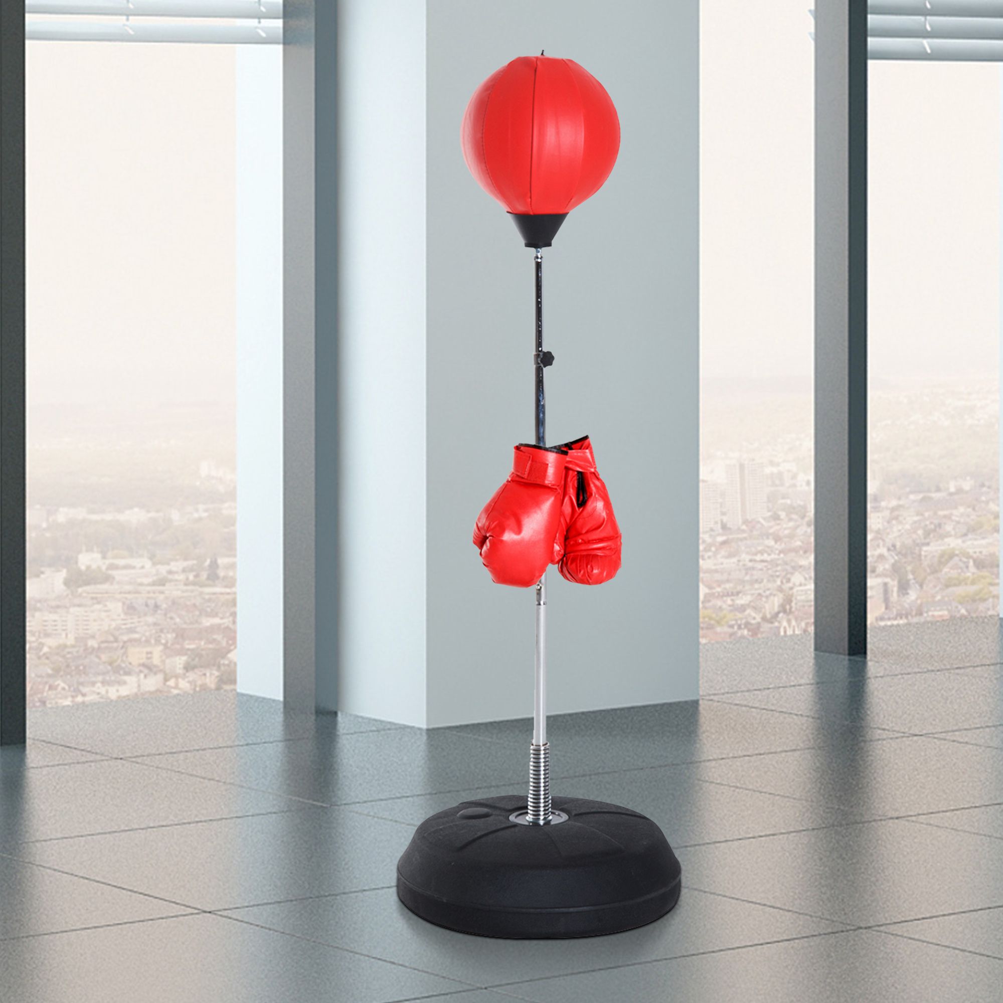 Soozier Boxing Bag with Stand, Freestanding Punching Bag with 49.6"-56.7" Adjustable Height, Fillable Base, Air Pump and Gloves Aosom Canada
