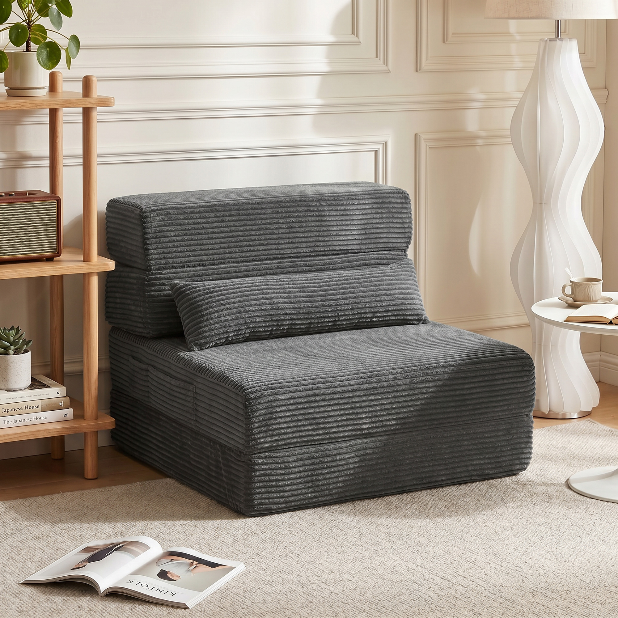 HOMCOM Floor Chair with Back Support Four-Fold Floor Gaming Chair Side Pockets Pillow Floor Seat Sofa Bed, Dark Grey Aosom Canada