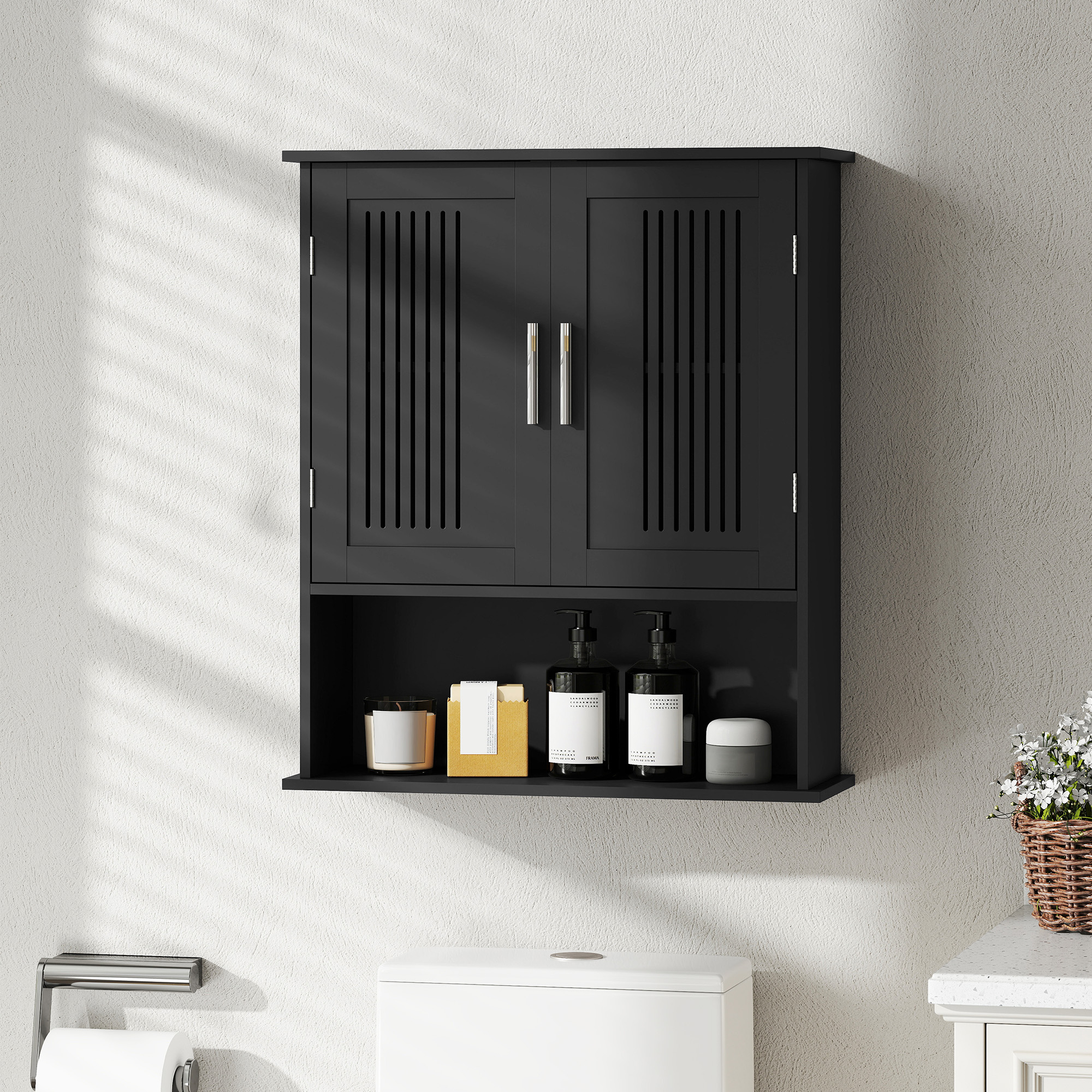 kleankin Modern Wall Mount Bathroom Cabinet, Storage Organizer with 2 Door Cabinet and Shelf, Black Aosom Canada