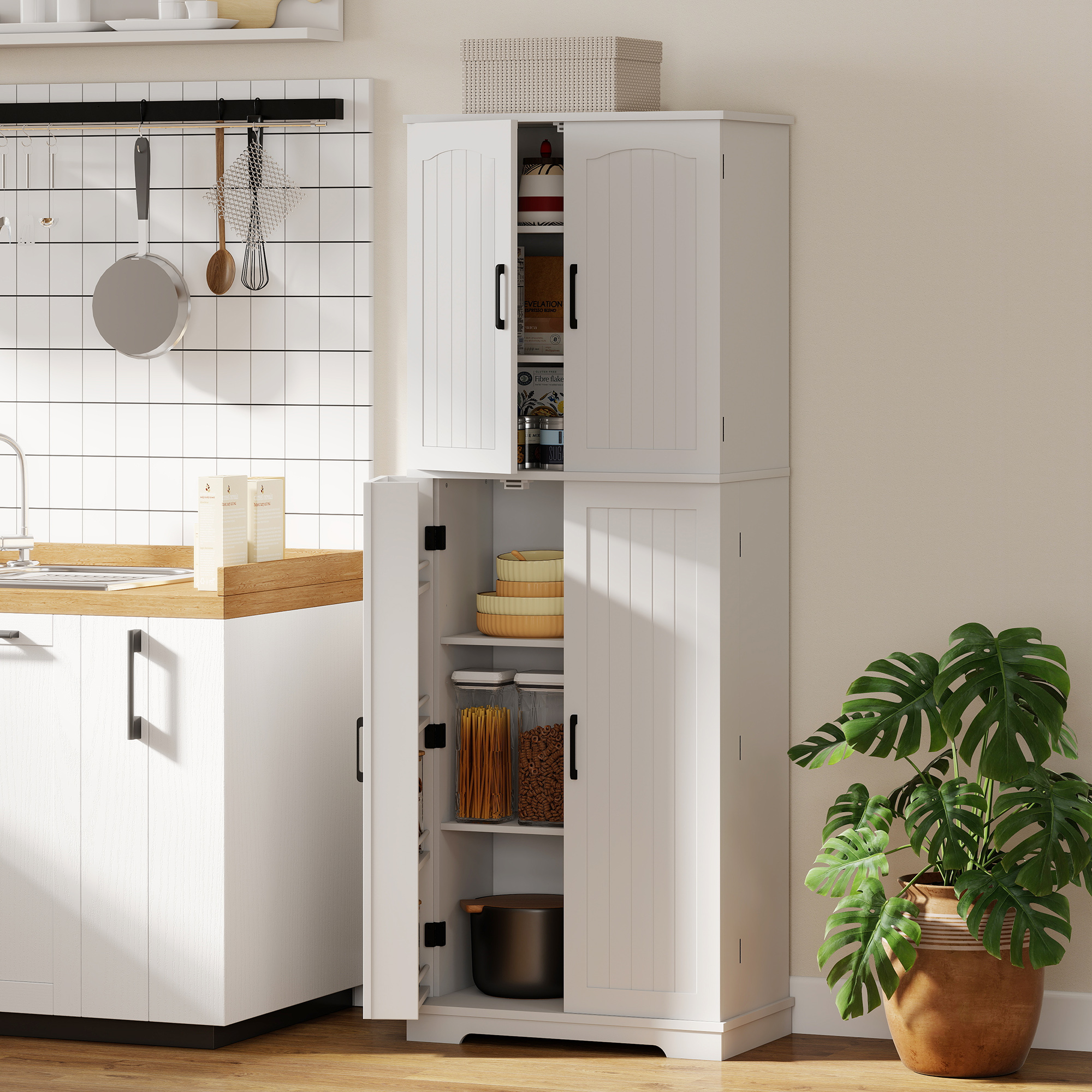 HOMCOM Kitchen Pantry Cabinet, 64" Tall Storage Cabinet with Adjustable Shelves and 8 Door Spice Racks for Kitchen, Dining Room, White Aosom Canada