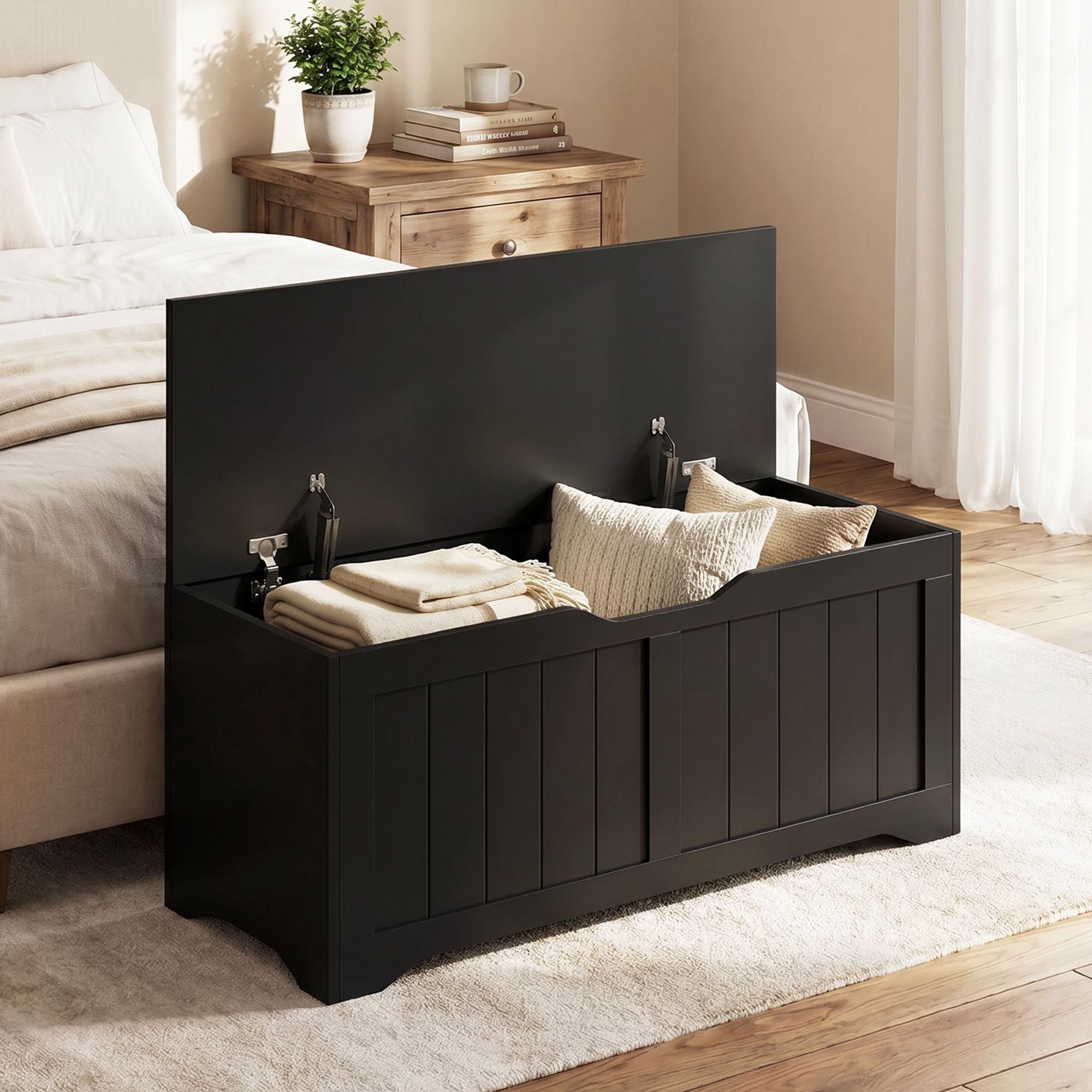 HOMCOM Storage Bench with Lift Top Storage Chest with Safety Hinges for Entryway, Living Room, Black Aosom Canada