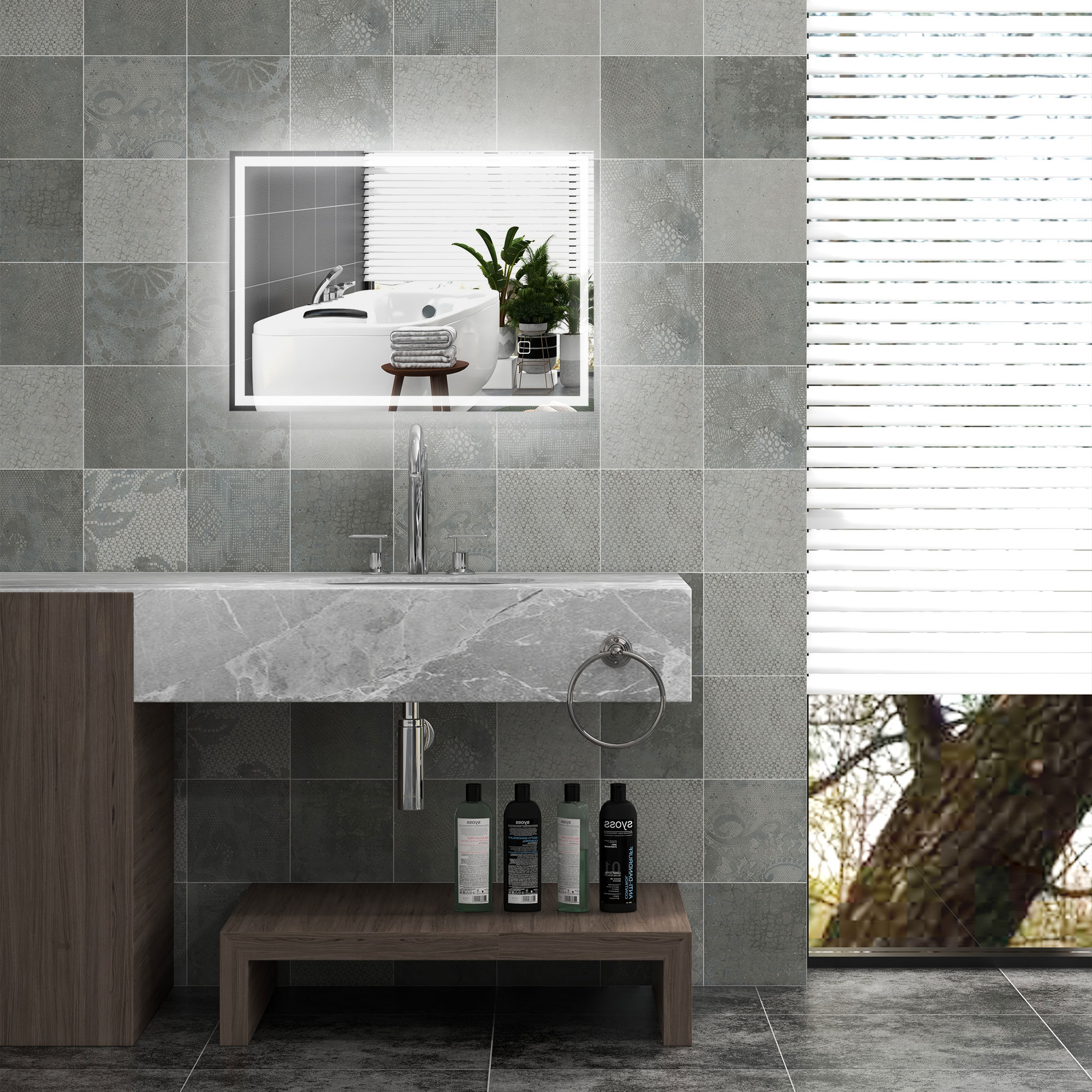 HOMCOM 32 x 24 Bathroom Mirror with LED Lights, Dimmable Makeup Mirror, Vanity Mirror with 3 Colors, Smart Touch