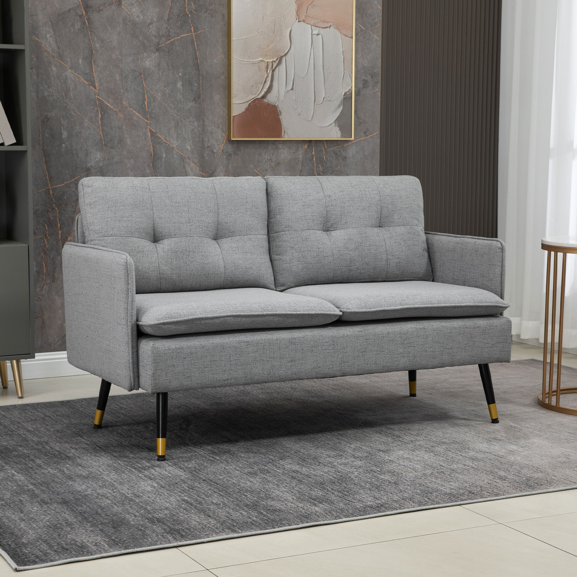 HOMCOM 55" Button Tufted Loveseat: Upholstered Small Couch for Bedroom, Small Space, Grey Aosom Canada