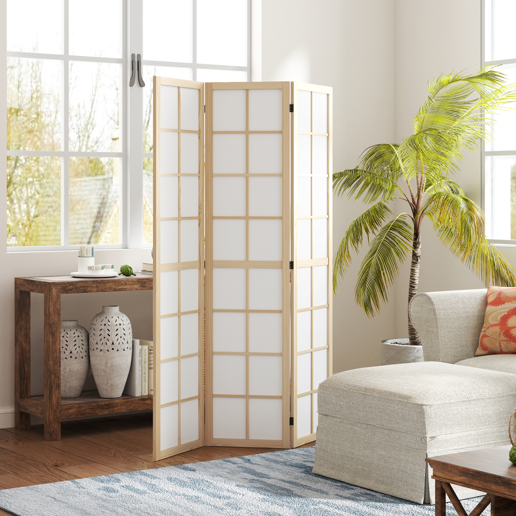 HOMCOM 3 Panel Room Divider, 5.6 ft Folding Wall Divider Room Partition for Home Office, Bedroom, Natural Wood Aosom Canada