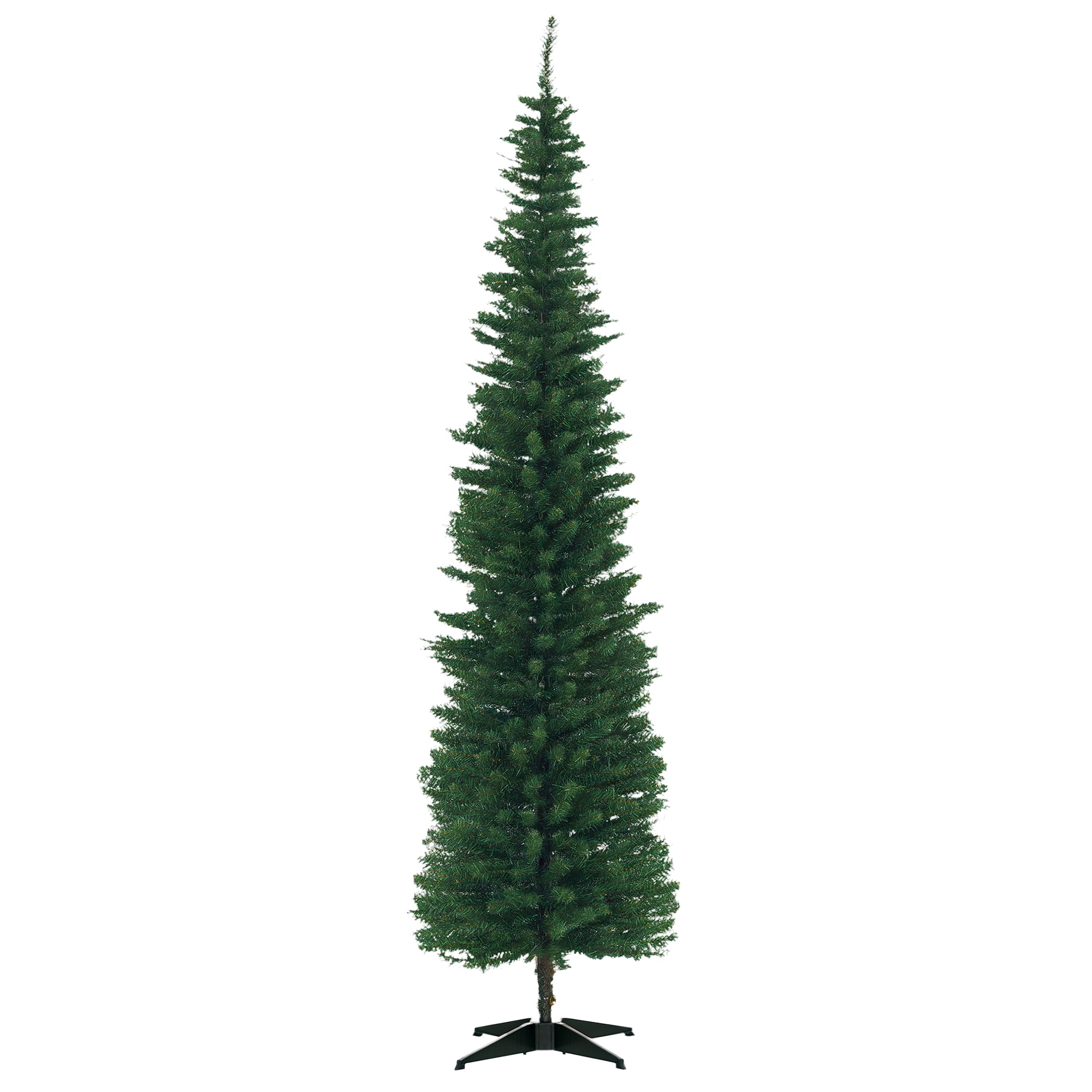 HOMCOM 7ft Unlit Pencil Artificial Christmas Tree with Realistic Branches and 499 Tips, Plastic Base, Green