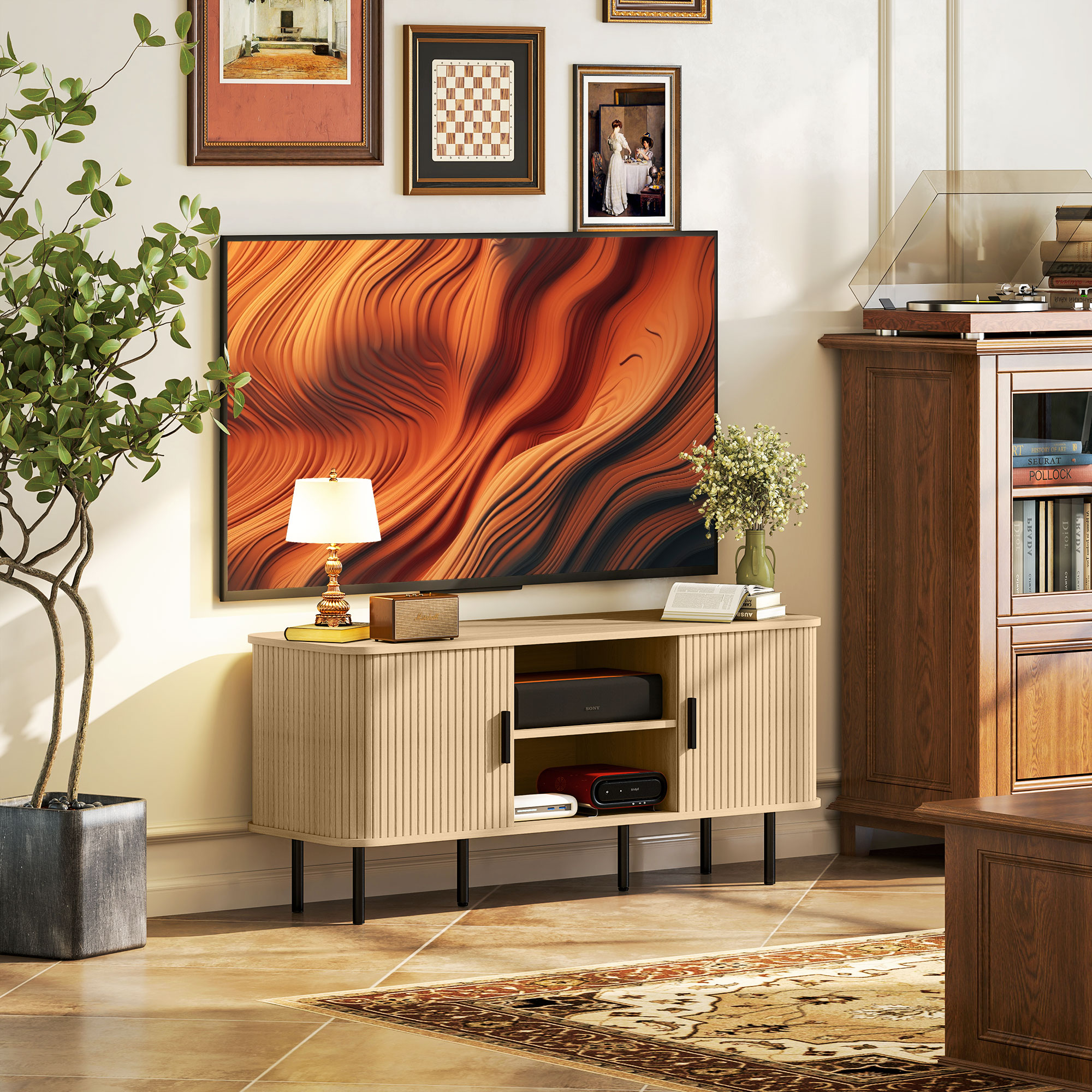 HOMCOM TV Stand Cabinet for TVs up to 55 Inches, TV Unit with Storage Shelves and Cabinets for Living Room, Oak Tone Aosom Canada